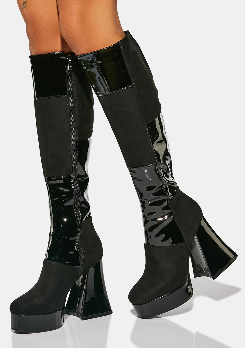 Lamoda Vegan Leather Suede Knee High Boots - Black – Dolls Kill