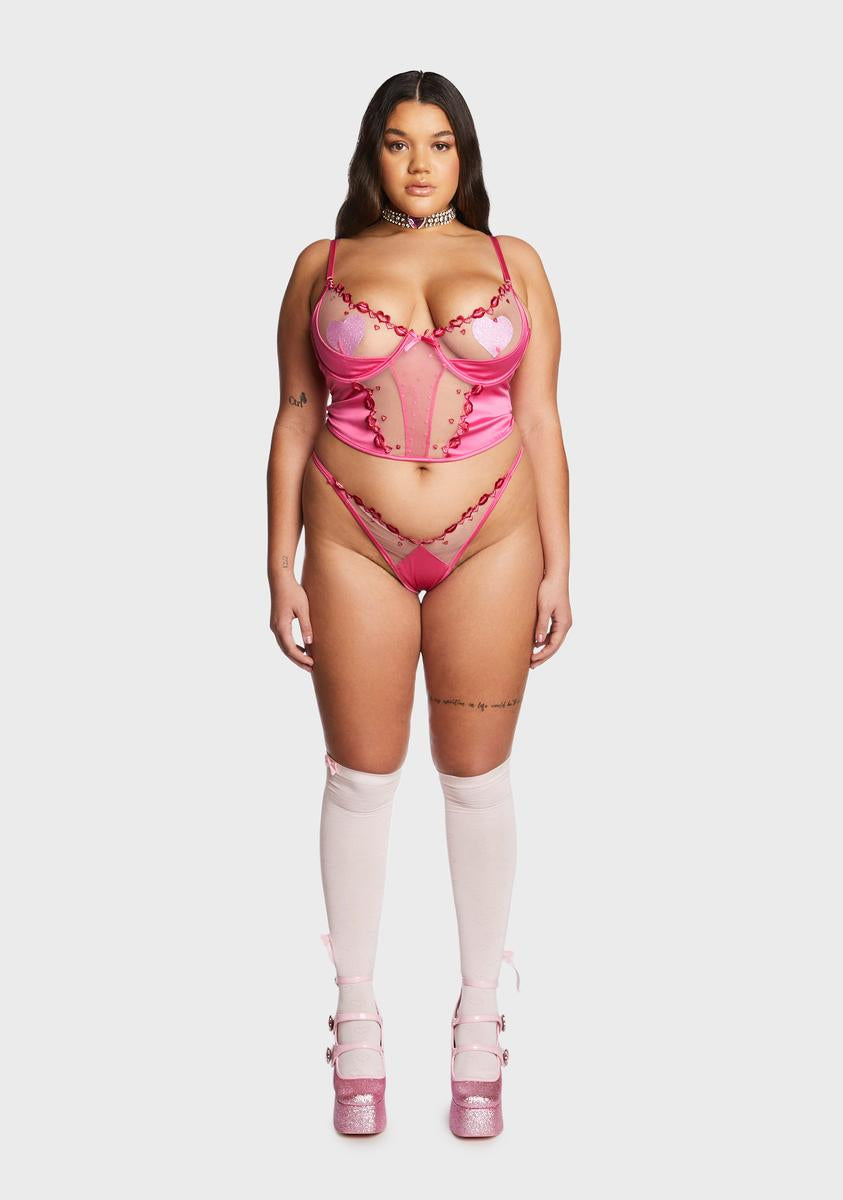 Plus Size Roma Satin Tulle Heart Lingerie Set - Pink Dolls Kill Plus Size Roma Satin Tulle Heart Lingerie Set - Pink Dolls Kill