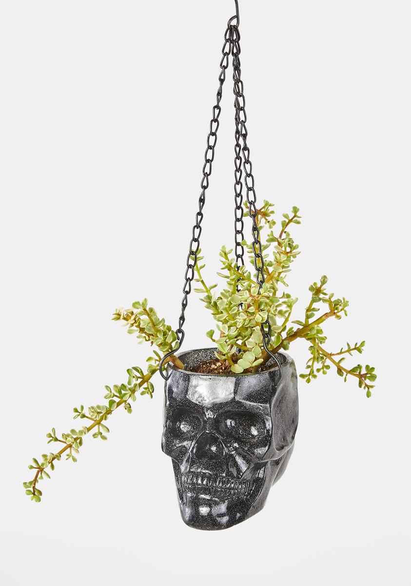 skull hanging planter Dolls Home Glitter Skull Hanging Planter