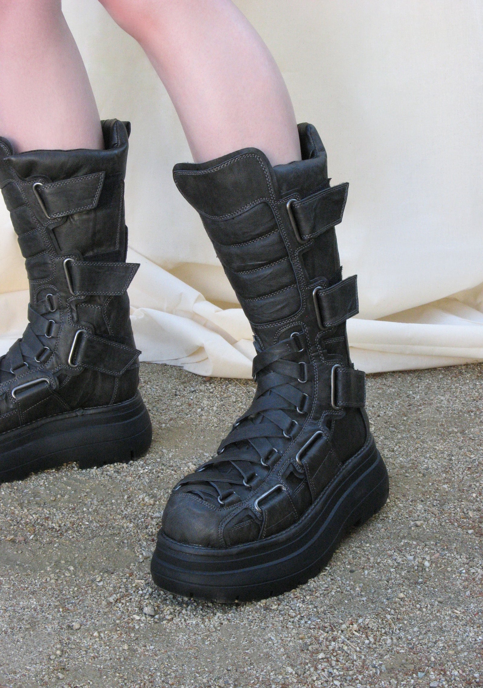 Motorcrossed Platform Boots - Gray