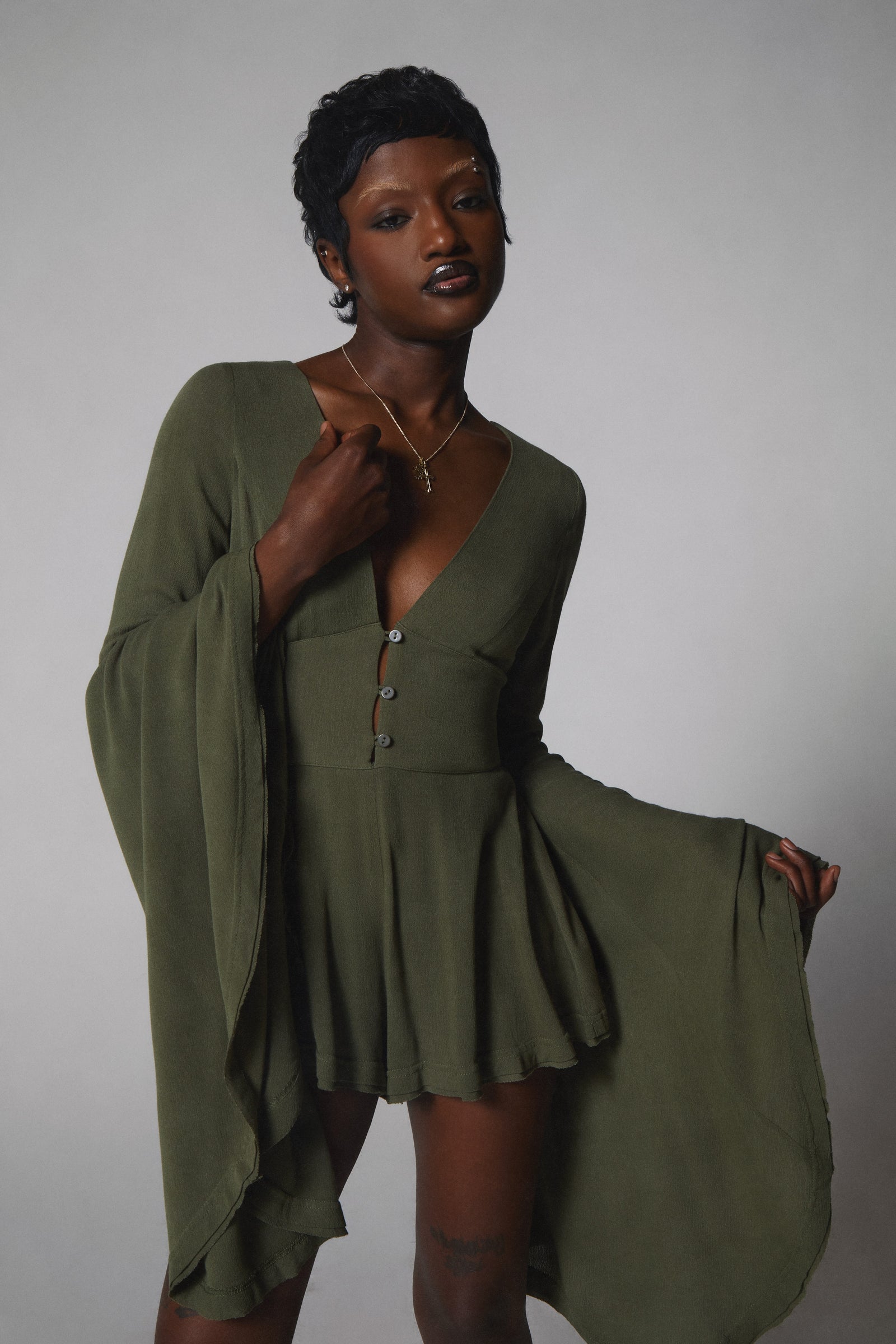 Soulful Bliss Long Sleeve Romper - Green