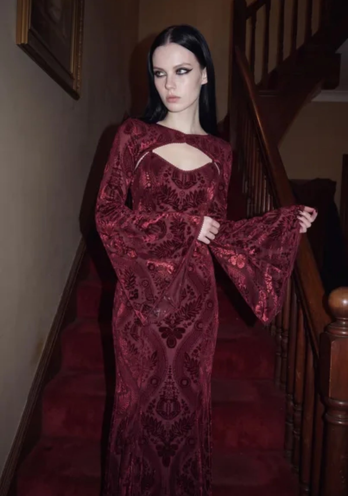 Druid’s Wife Maxi Dress And Shrug Set - Dark Red