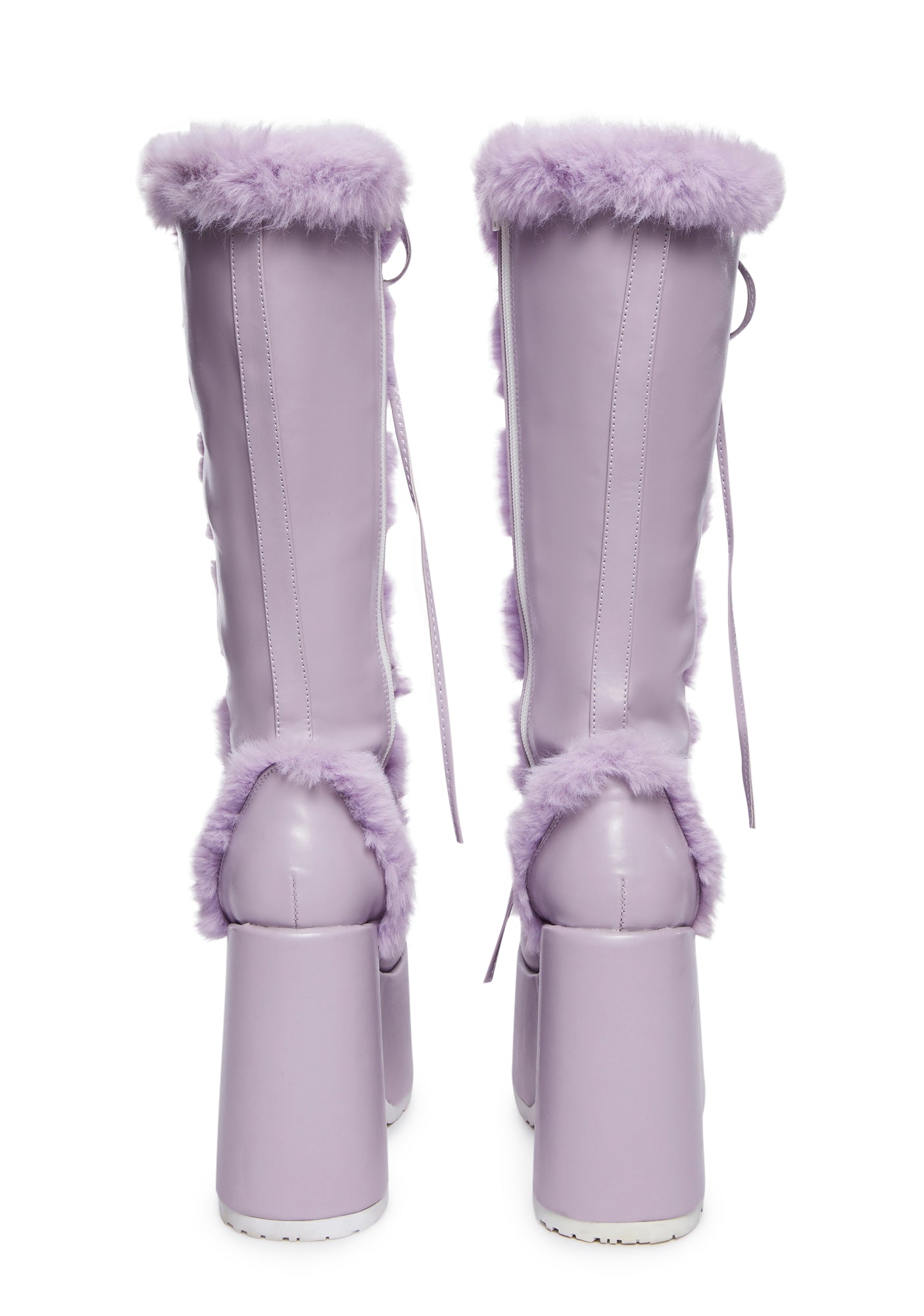 Demonia x Dolls Kill Camel-311 Faux Fur Knee High Platform Boots