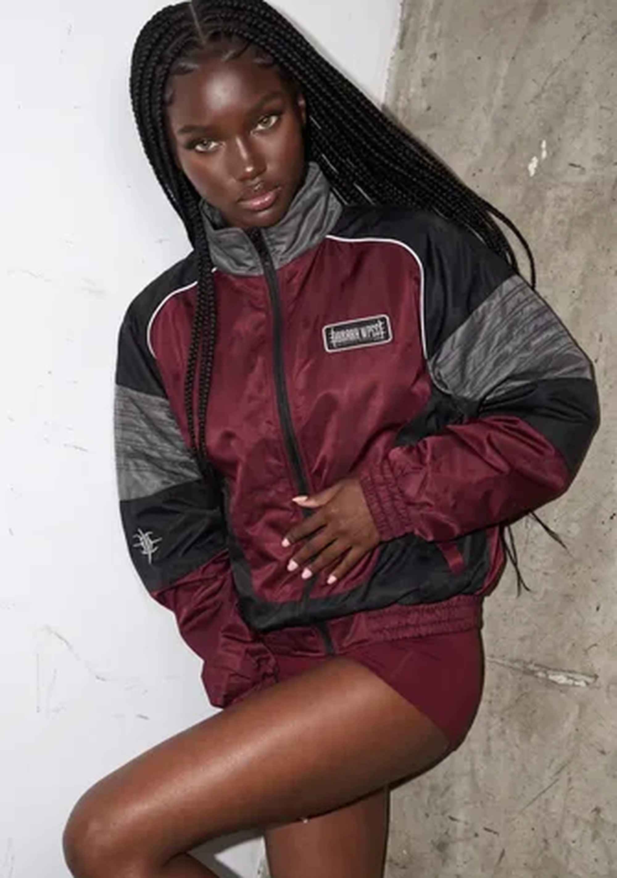 Motocross Burgundry Black Grey Oversized Windbreaker Jacket