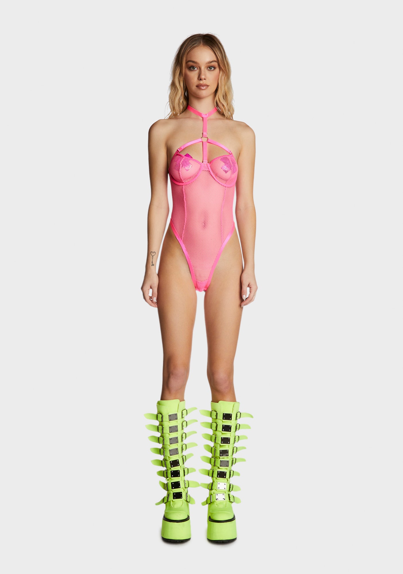 Sheer Fishnet Bodysuit - Pink – Dolls Kill