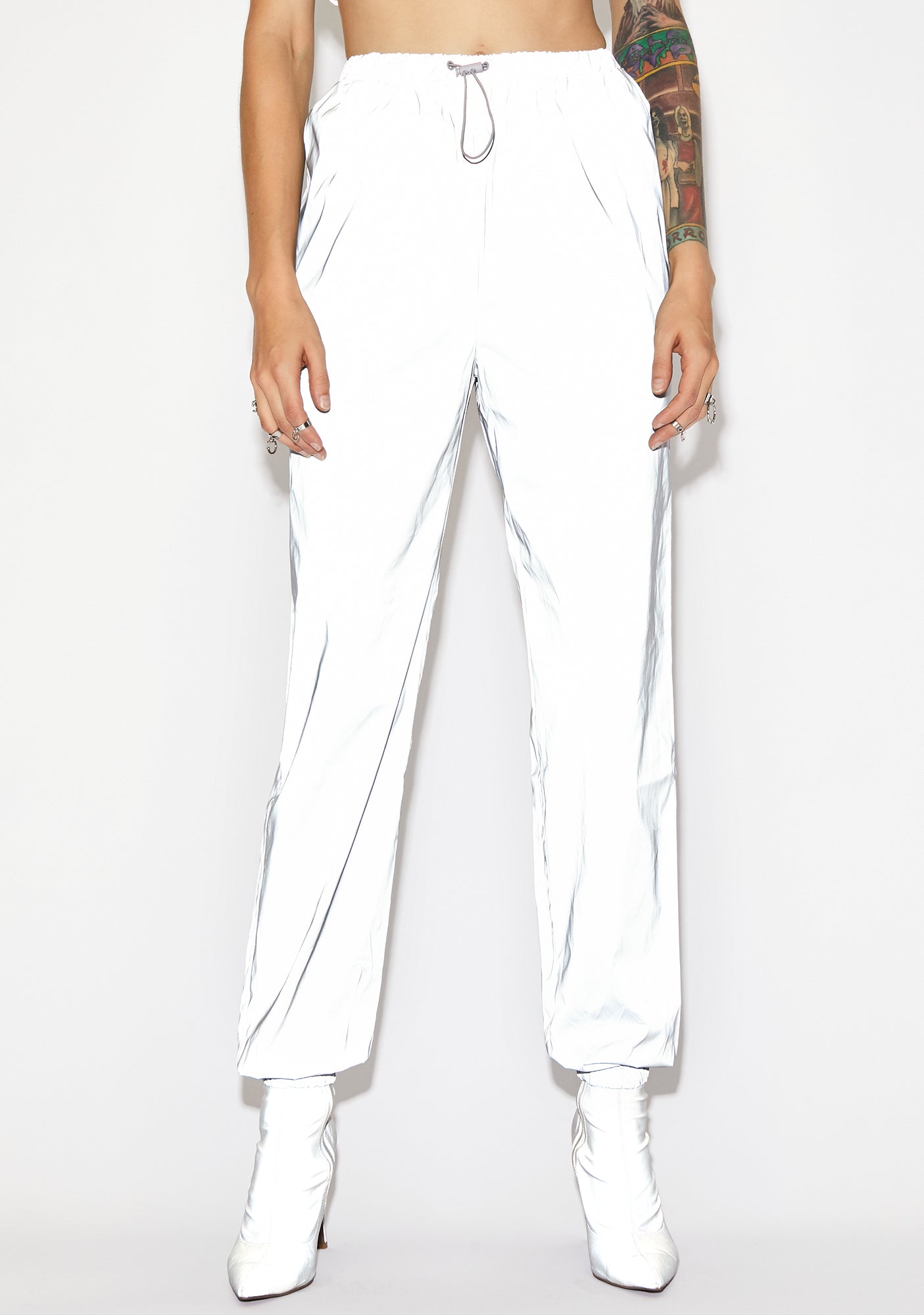 Reflective Jogger Pants High Waist Silver – Dolls Kill
