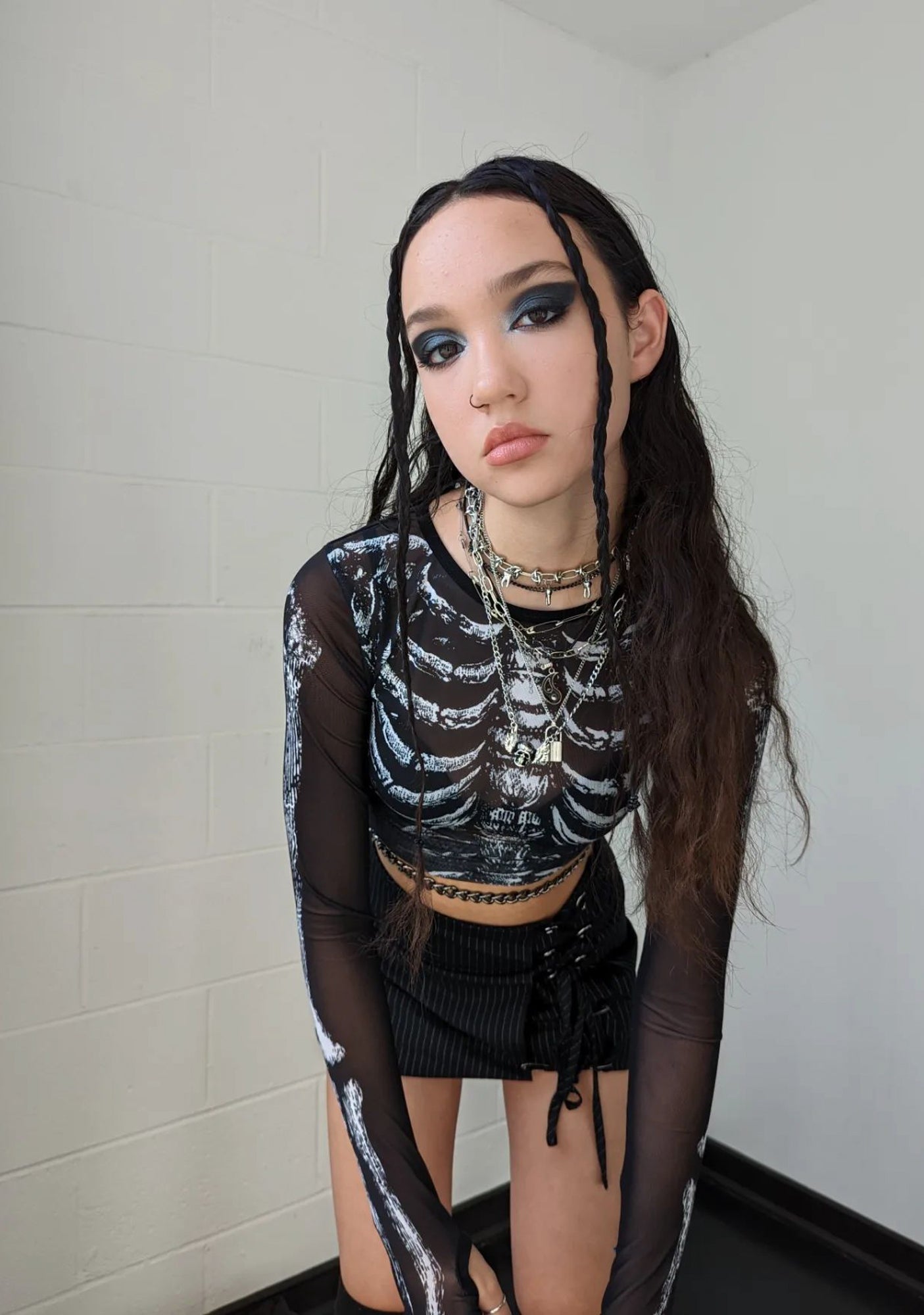 Trickz N Treatz Skeleton Print Mesh Top - Black – Dolls Kill
