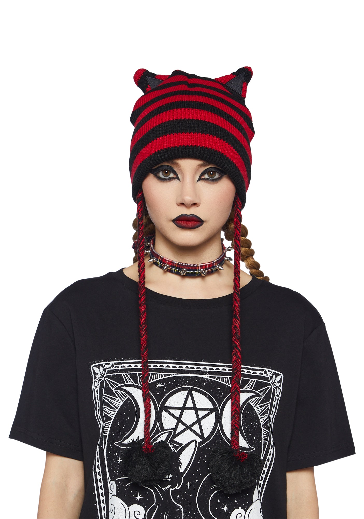 The Grave Girls Stripe Cat Ears Beanie- Multi – Dolls Kill
