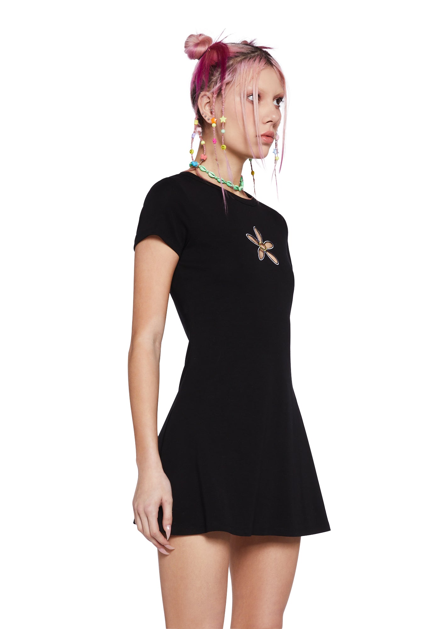 motel kasila mini dress black daisy flock Mevila Mini Dress in Pretty Petal Flock Black