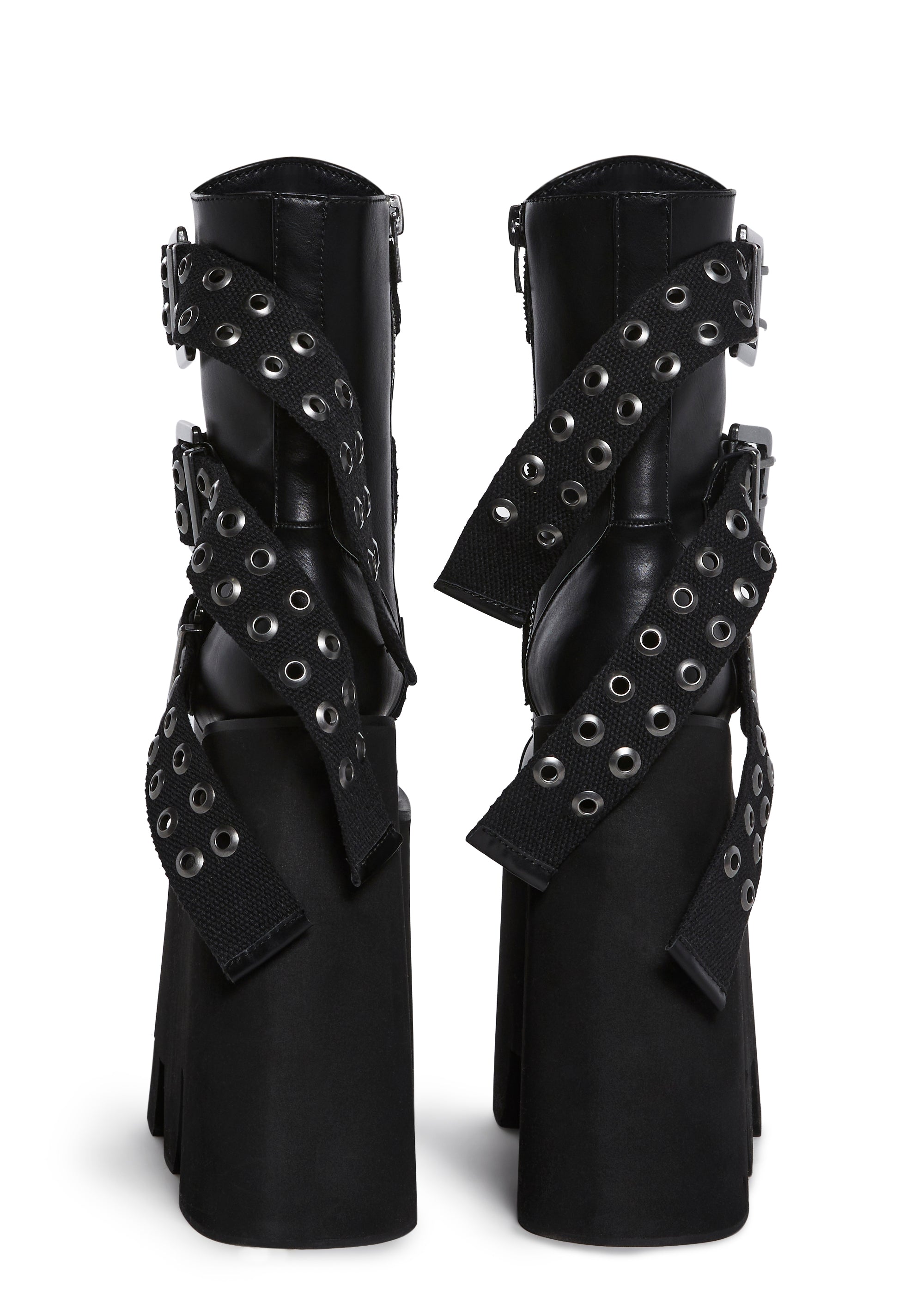 Mega Platform Buckle Boots With Side Zippers Widow - Black