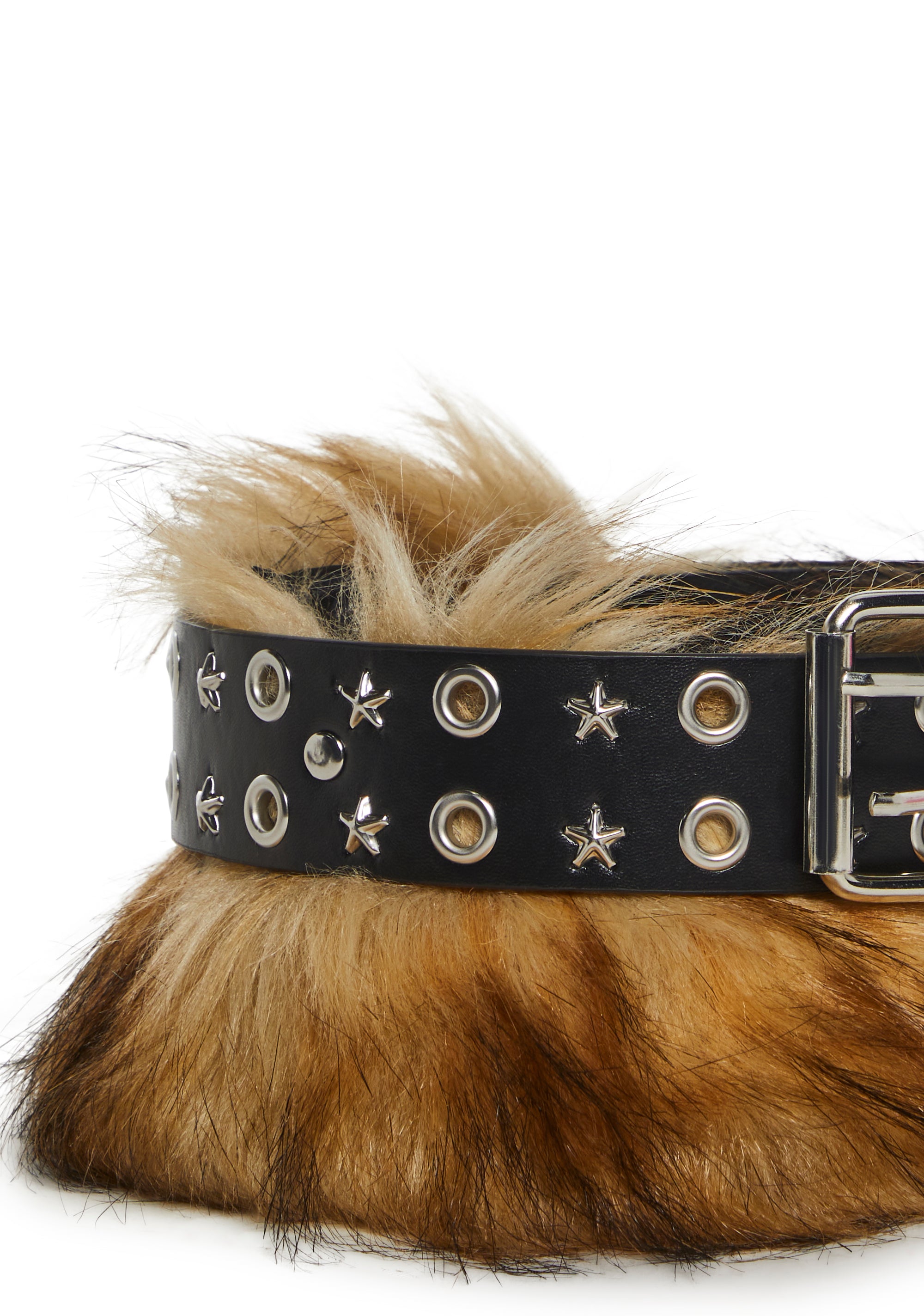 Festival Vegan Leather Faux Fur Studded Belt Club Exx - Brown