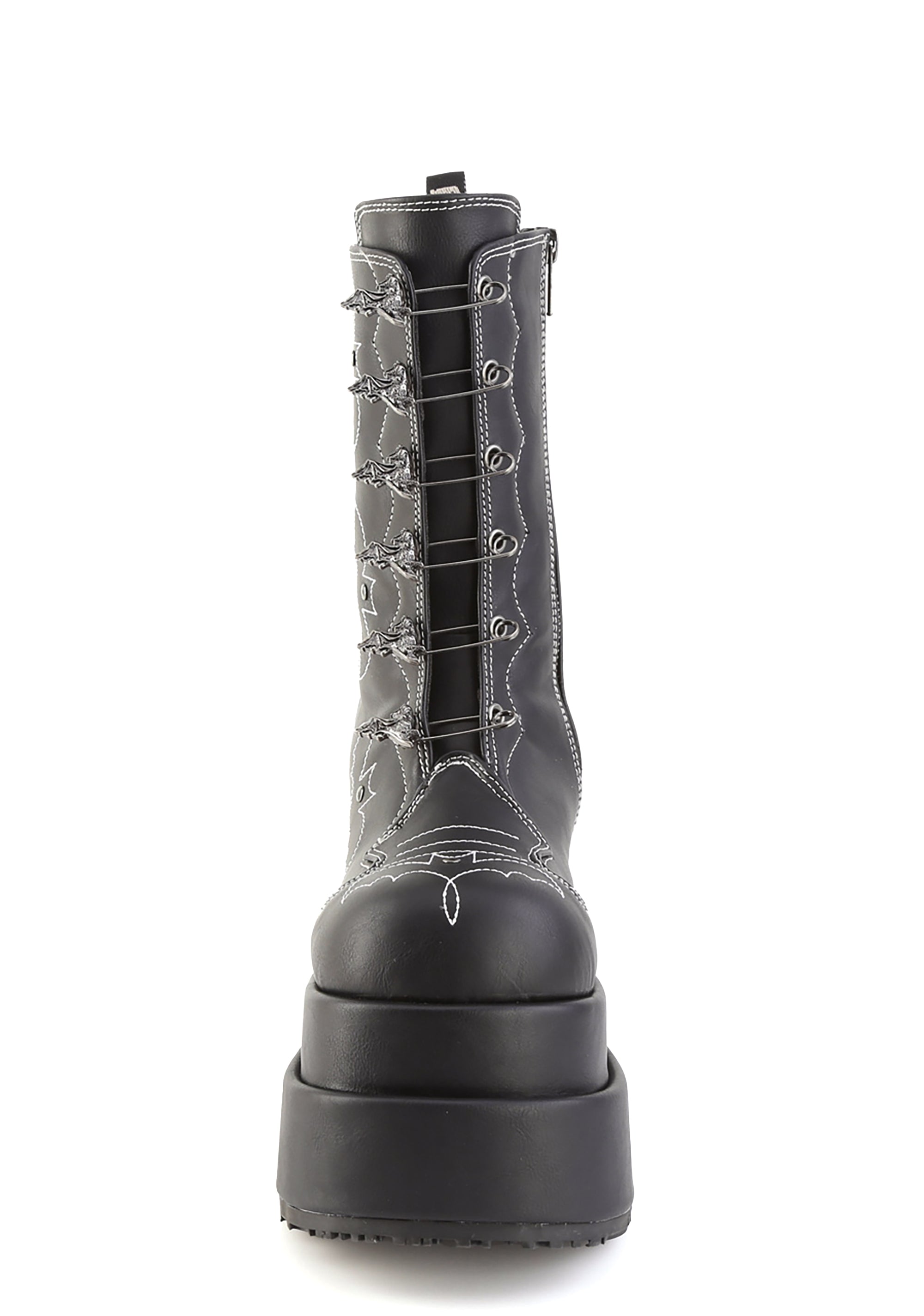 Demonia Bear-182 Platform Boots With Bat Stitching - Black