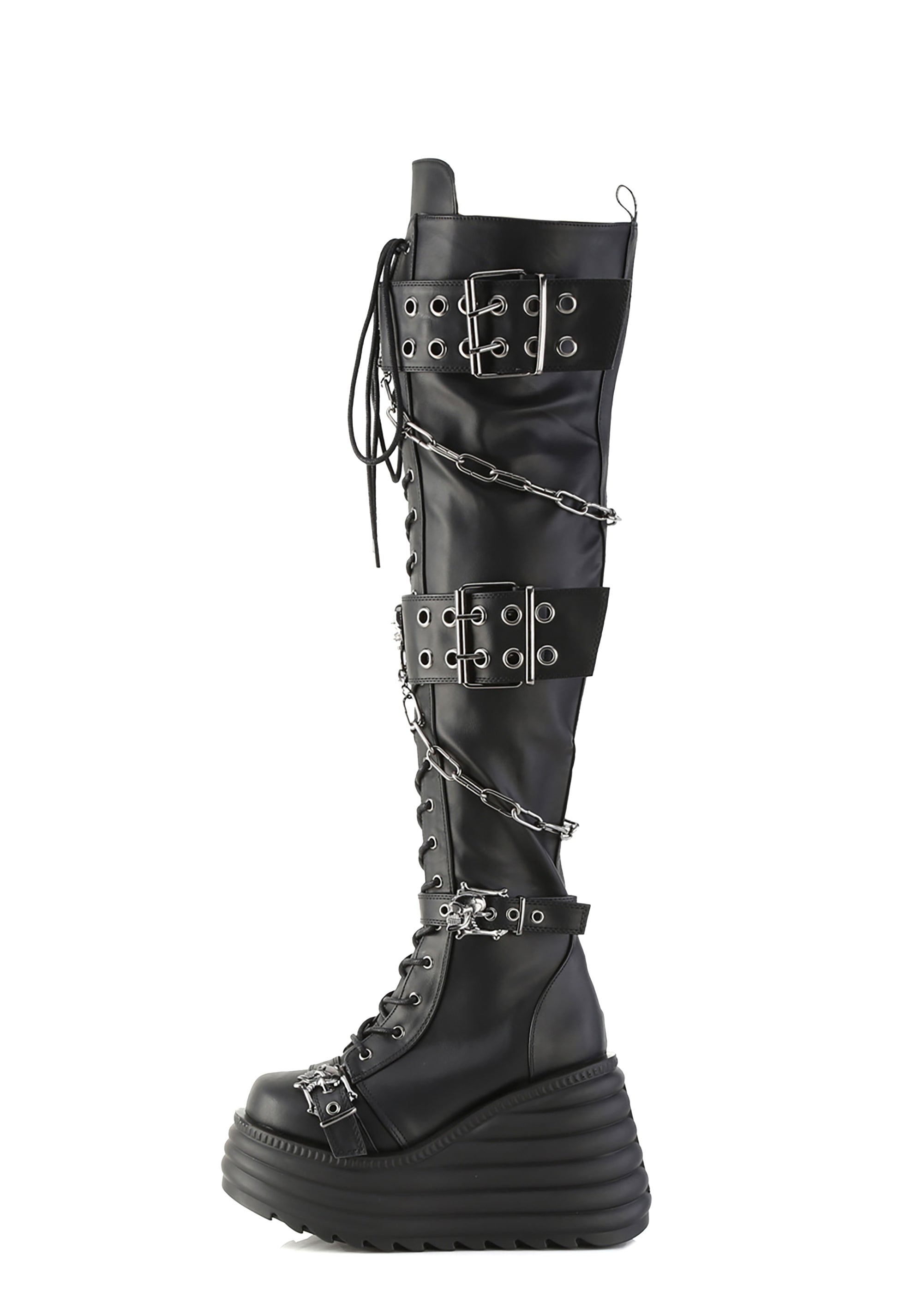Demonia Morte-312 Lace-Up Wedge Boots - Black – Dolls Kill