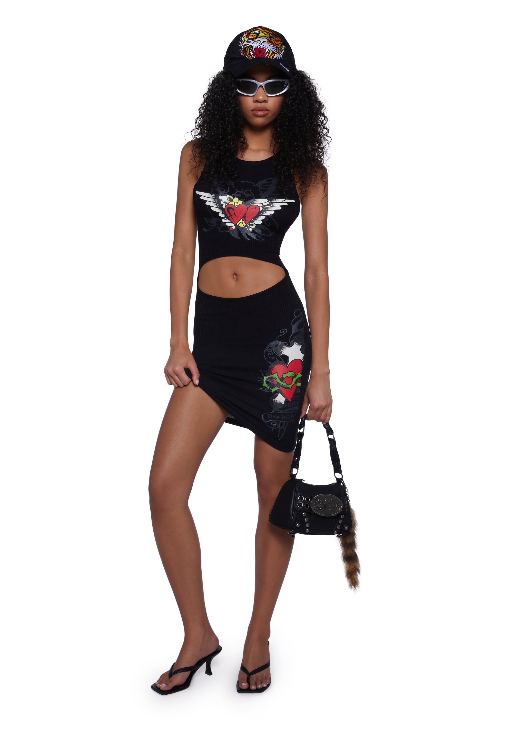 Ed Hardy Heart Wings Cut Out Ribbed Tank Dress - Black Dolls Kill Ed Hardy Heart Wings Cut Out Ribbed Tank Dress - Black Dolls Kill