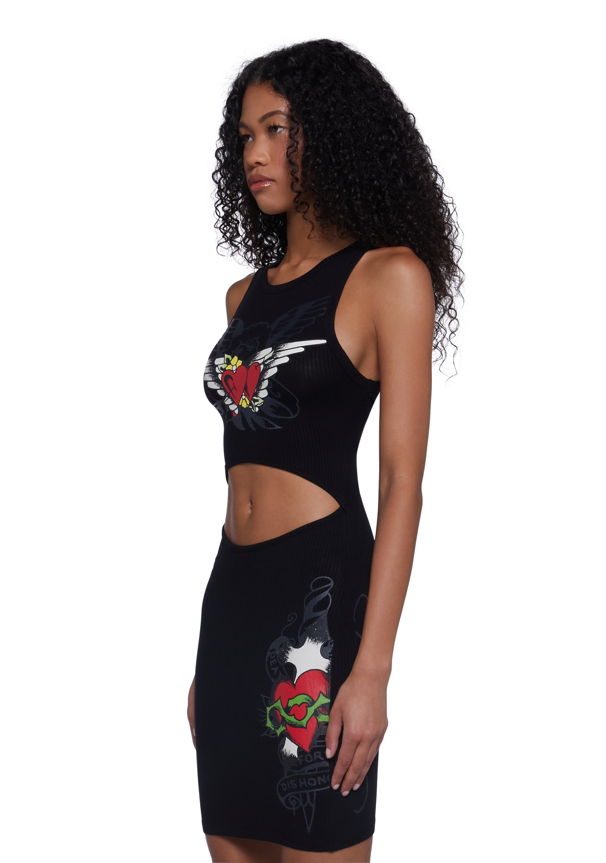 Heart Wings Cut Out Ribbed Dress