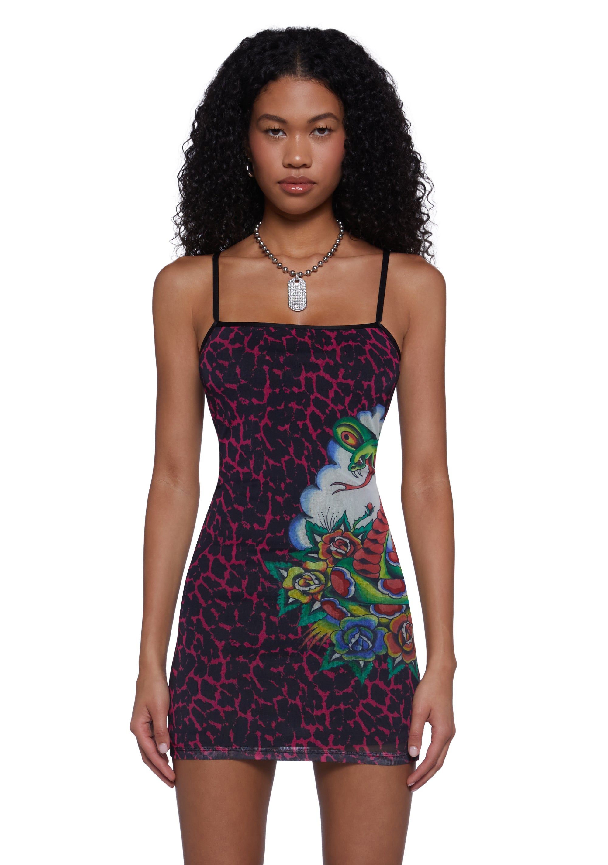 Ed Hardy Cobra Roses Mesh Dress