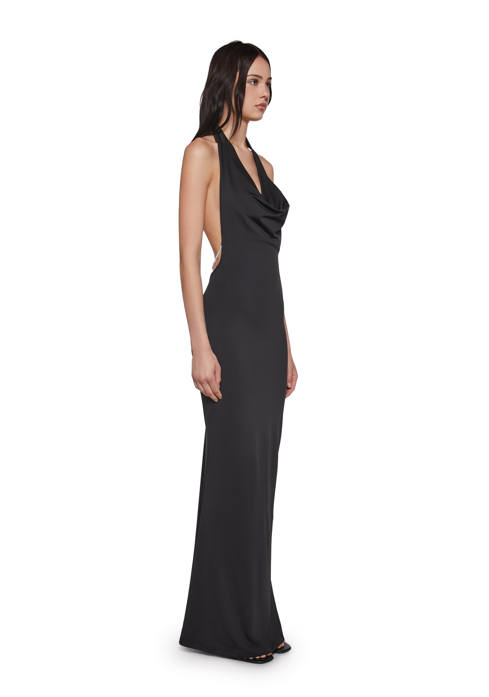Womens Sexy Backless Maxi Dress With Pearls