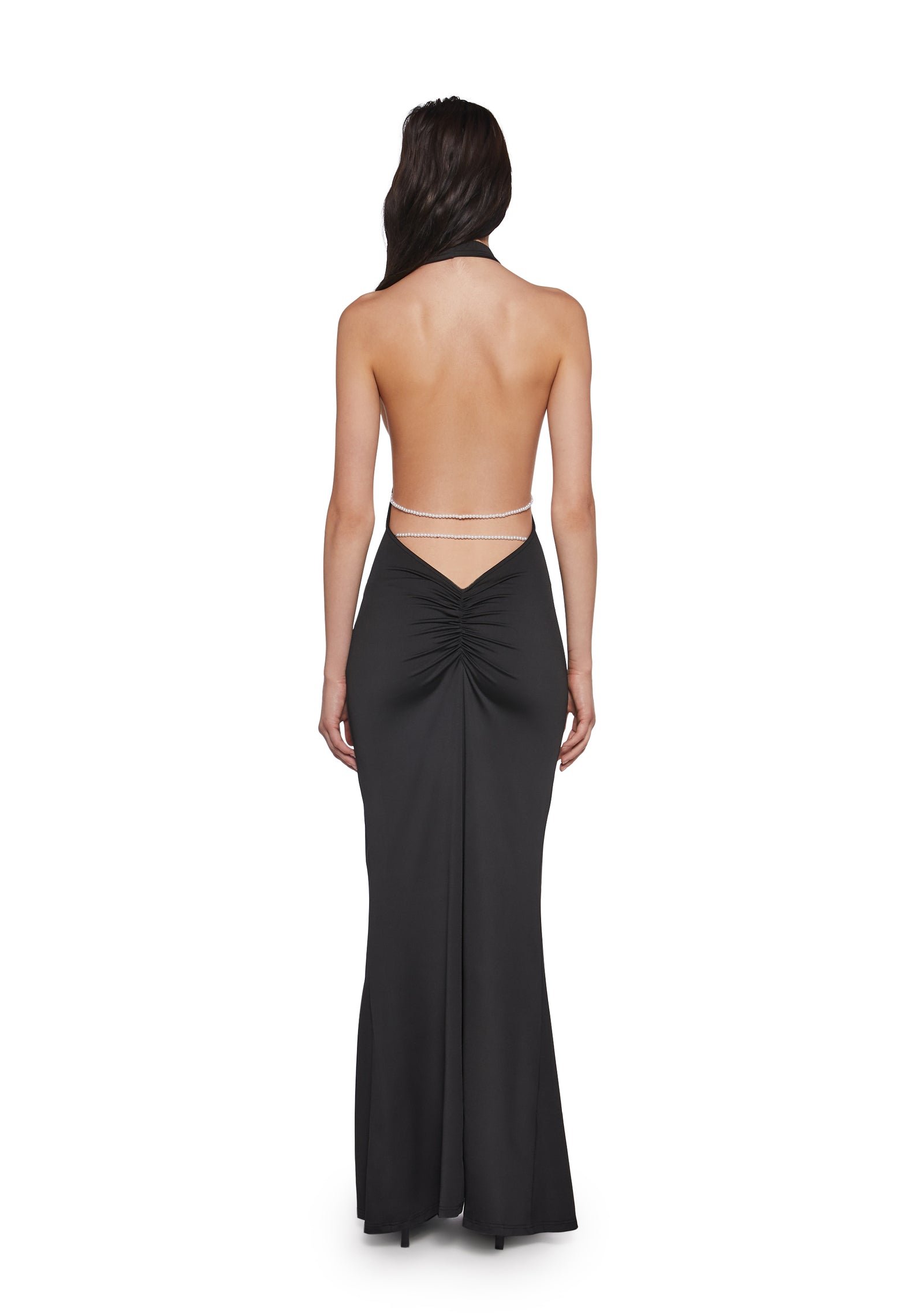 Womens Sexy Backless Maxi Dress With Pearls