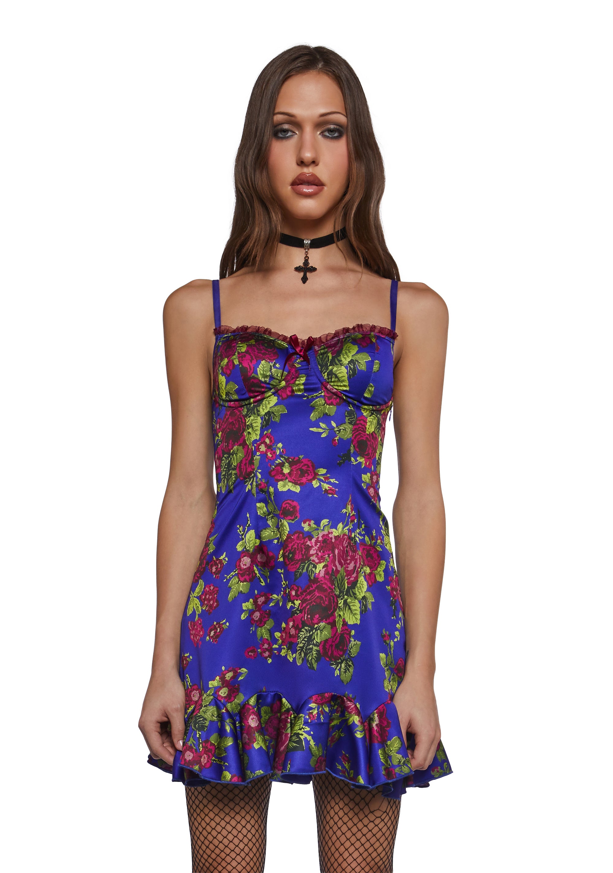Betsey Johnson Floral Satin Slip Dress