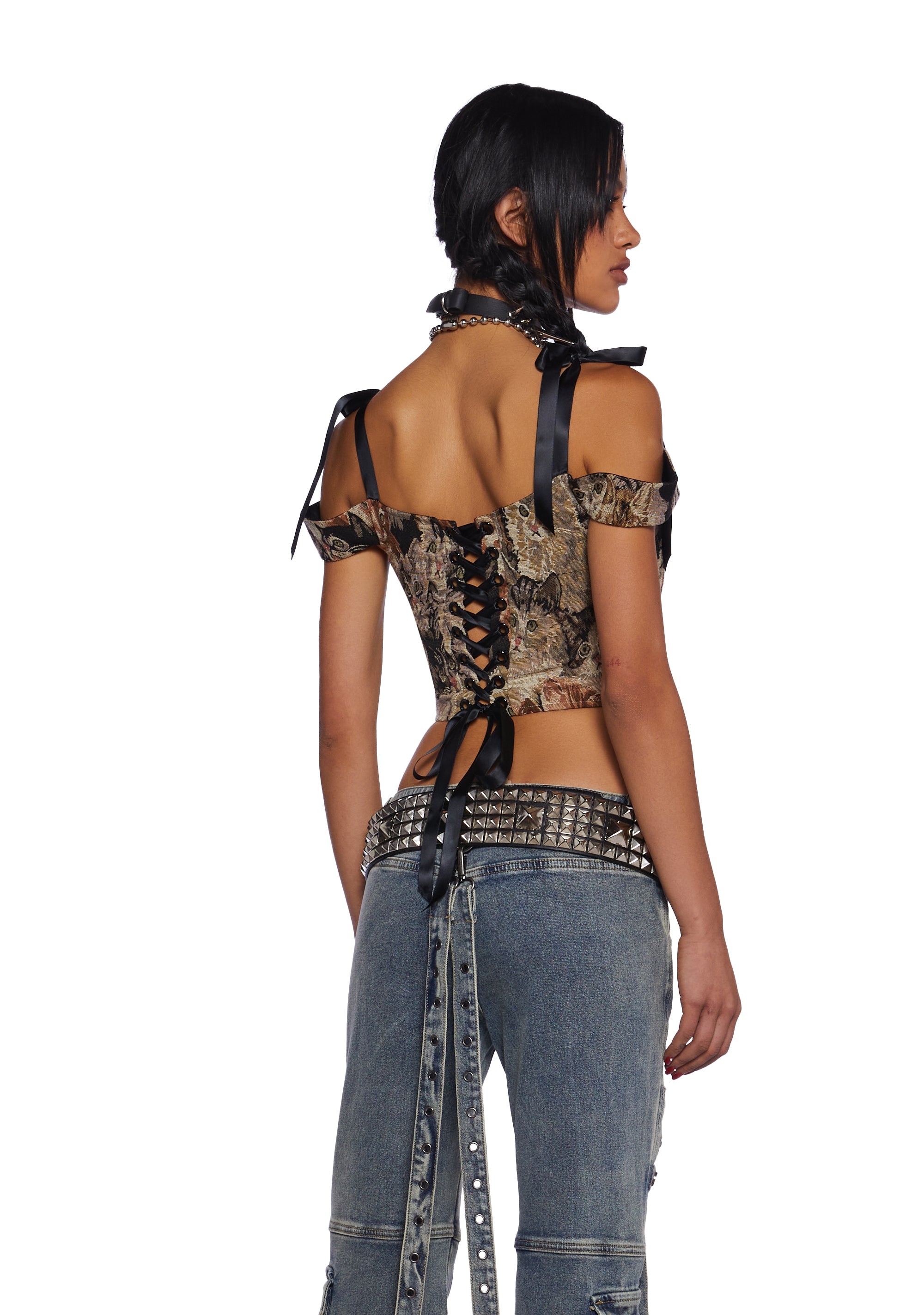 Sugar Thrillz Vintage Cat Print Tapesty Corset Top - Brown – Dolls