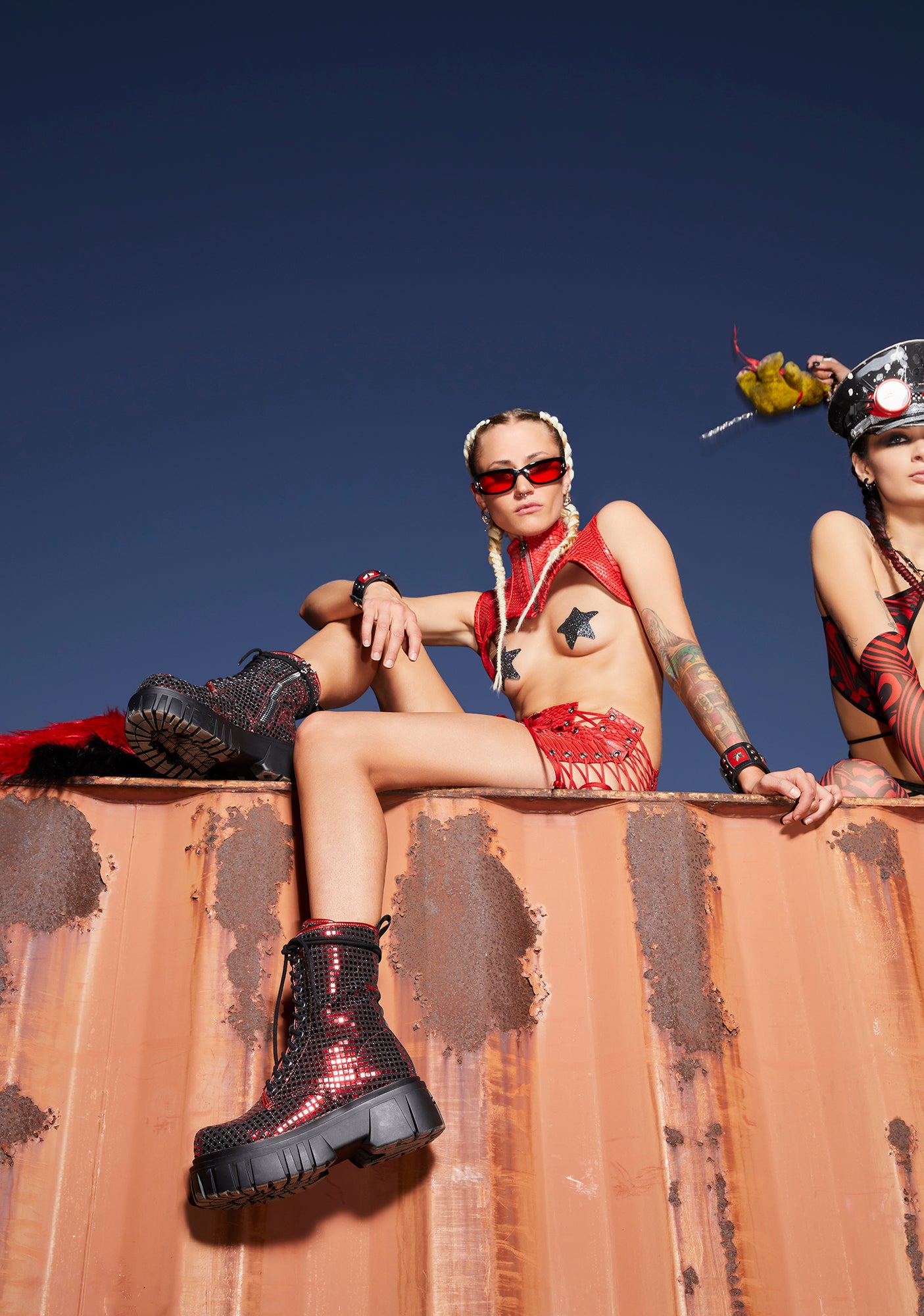 Club Exx Disco Sequin Combat Boots - Red – Dolls Kill