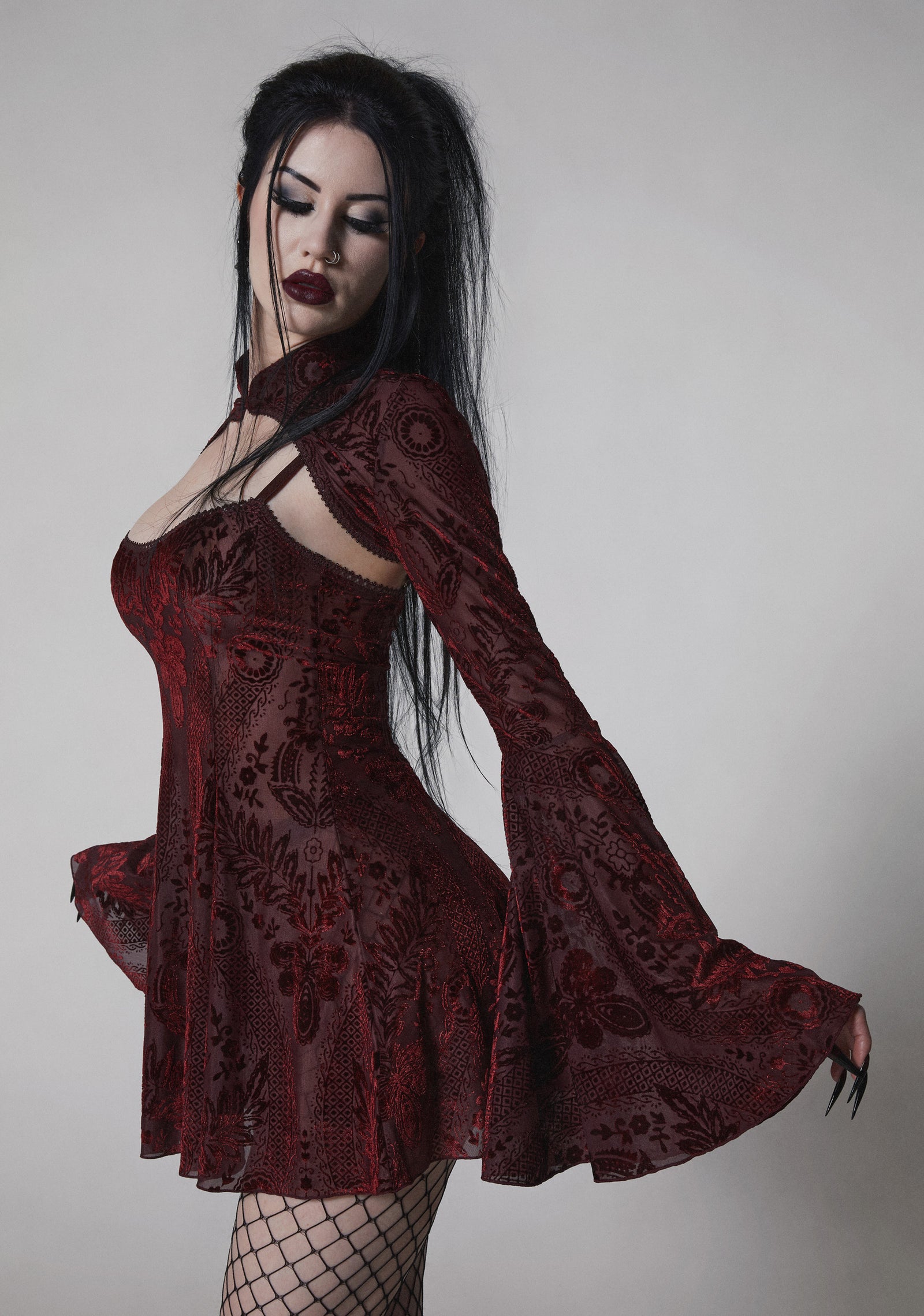 Druid’s Sister Mini Dress And Shrug Set - Wine