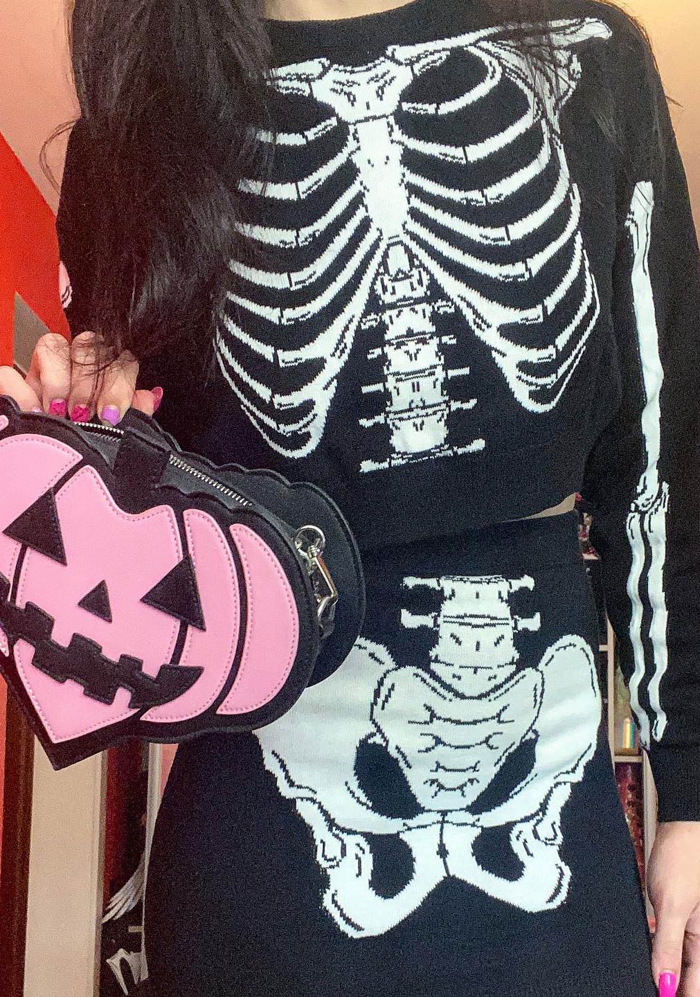 Trickz N Treatz Skeleton Two Piece Sweater Skirt Set – Dolls Kill