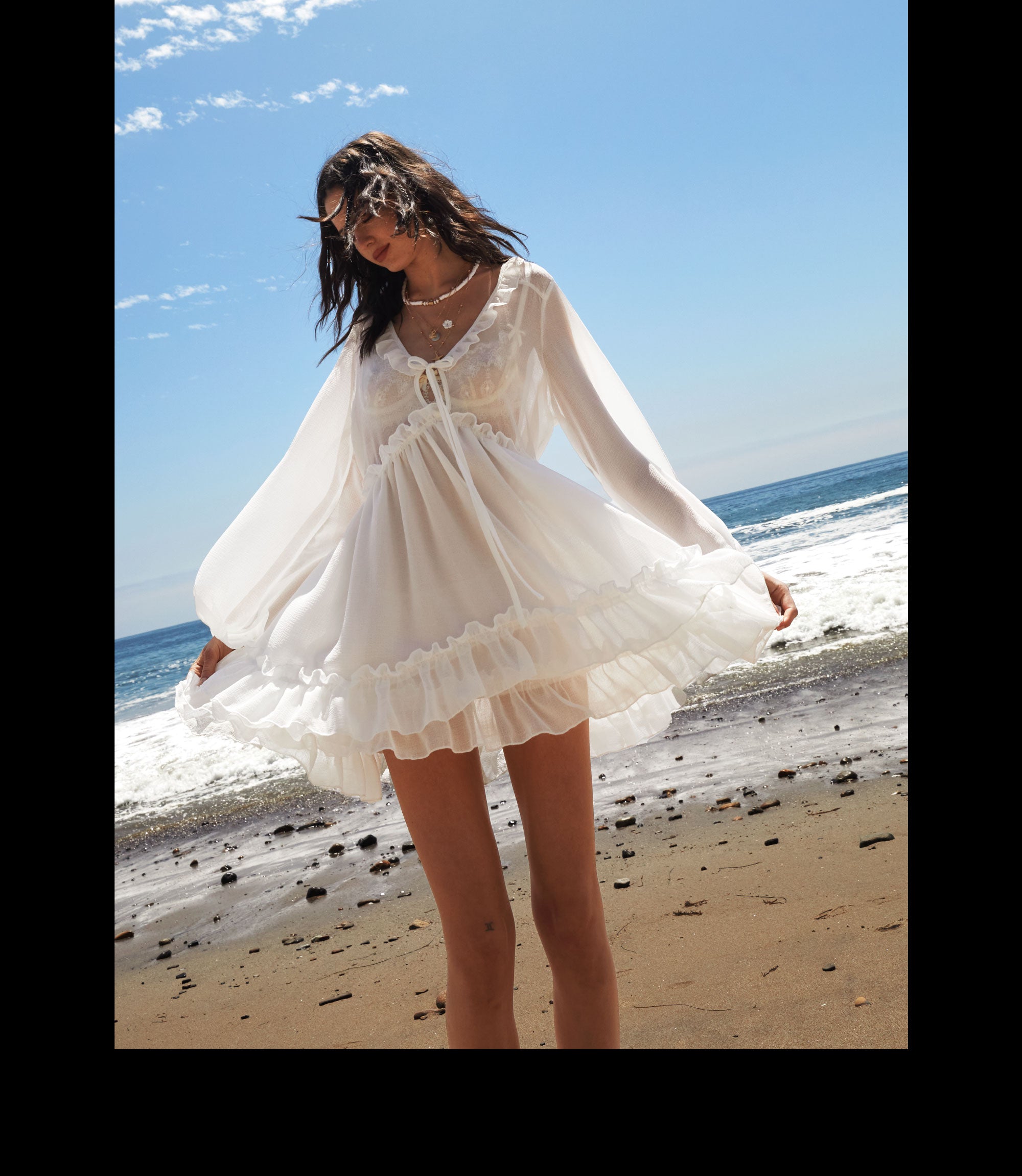 Darker Wavs Asymmetrical Mesh Wrap Midi Dress - Off White – Dolls Kill