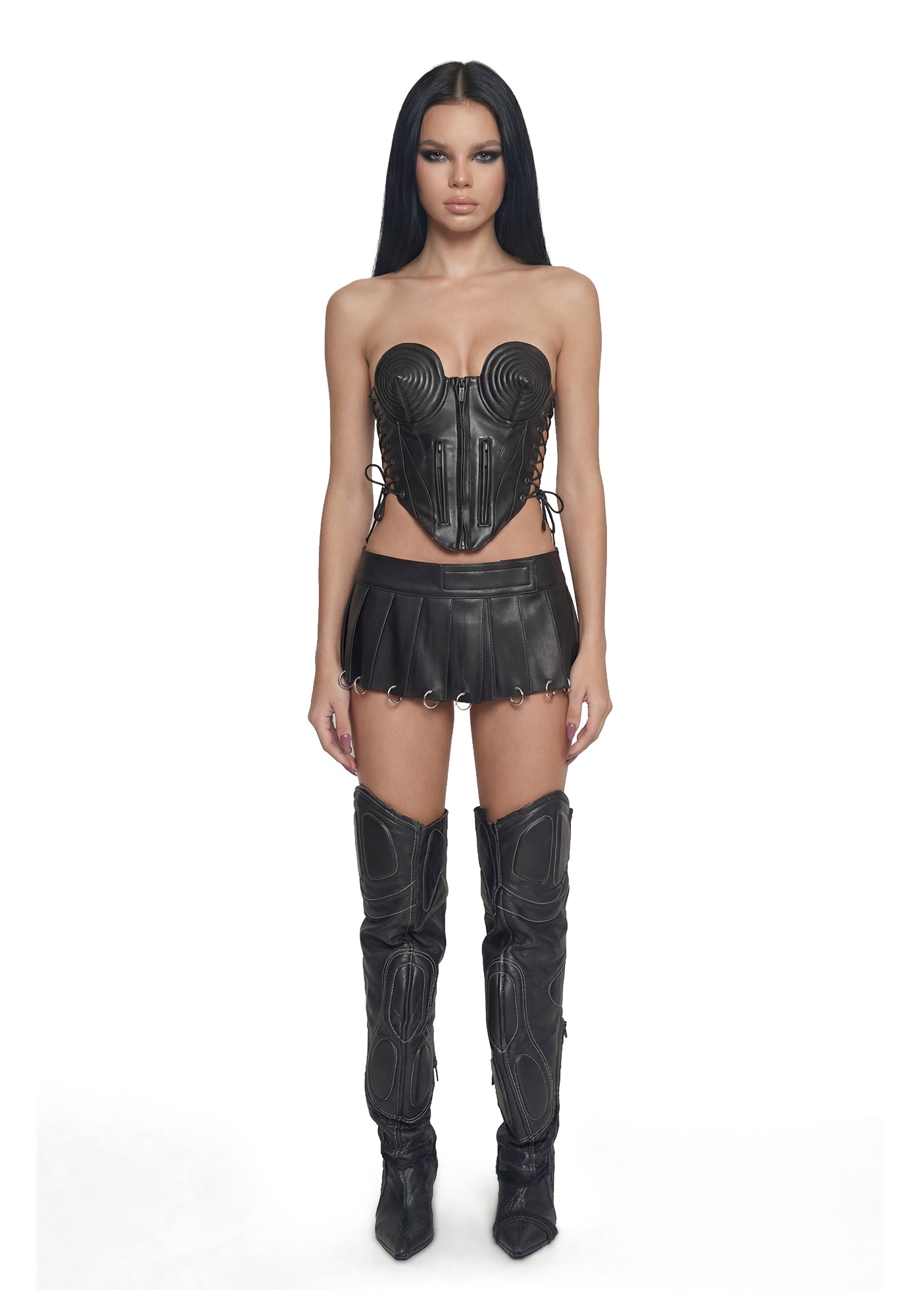 Women's Leather Moto Cone Top Vogue Corset - Black – Dolls Kill