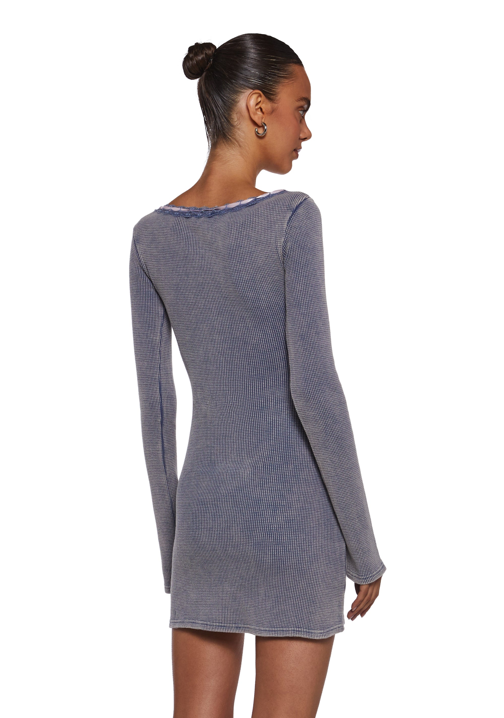 Girly 90s Y2K Thermal Mini Dress With Bow Current Mood - Blue  Dolls Kill