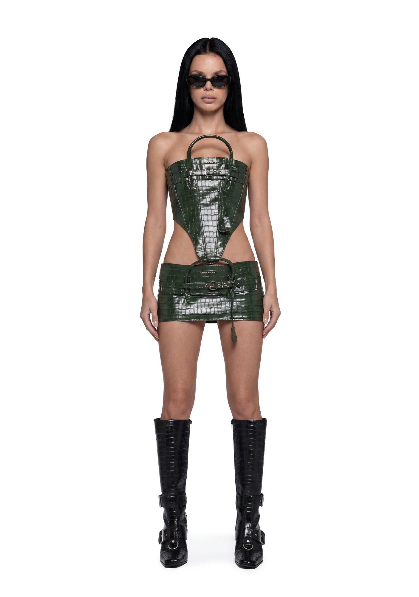 Namilia Heiress Handbag Croc Mini Skirt - Green – Dolls Kill