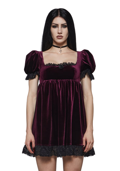 Burgundy Lace Babydoll Mini Dress Goth Grunge - Red – Dolls Kill