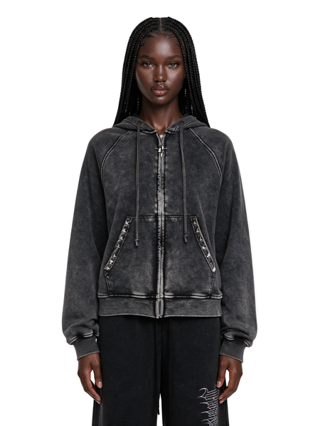 Oversized Grey Washed Studded Hoodie Alt Edgy Grunge| Dolls Kill