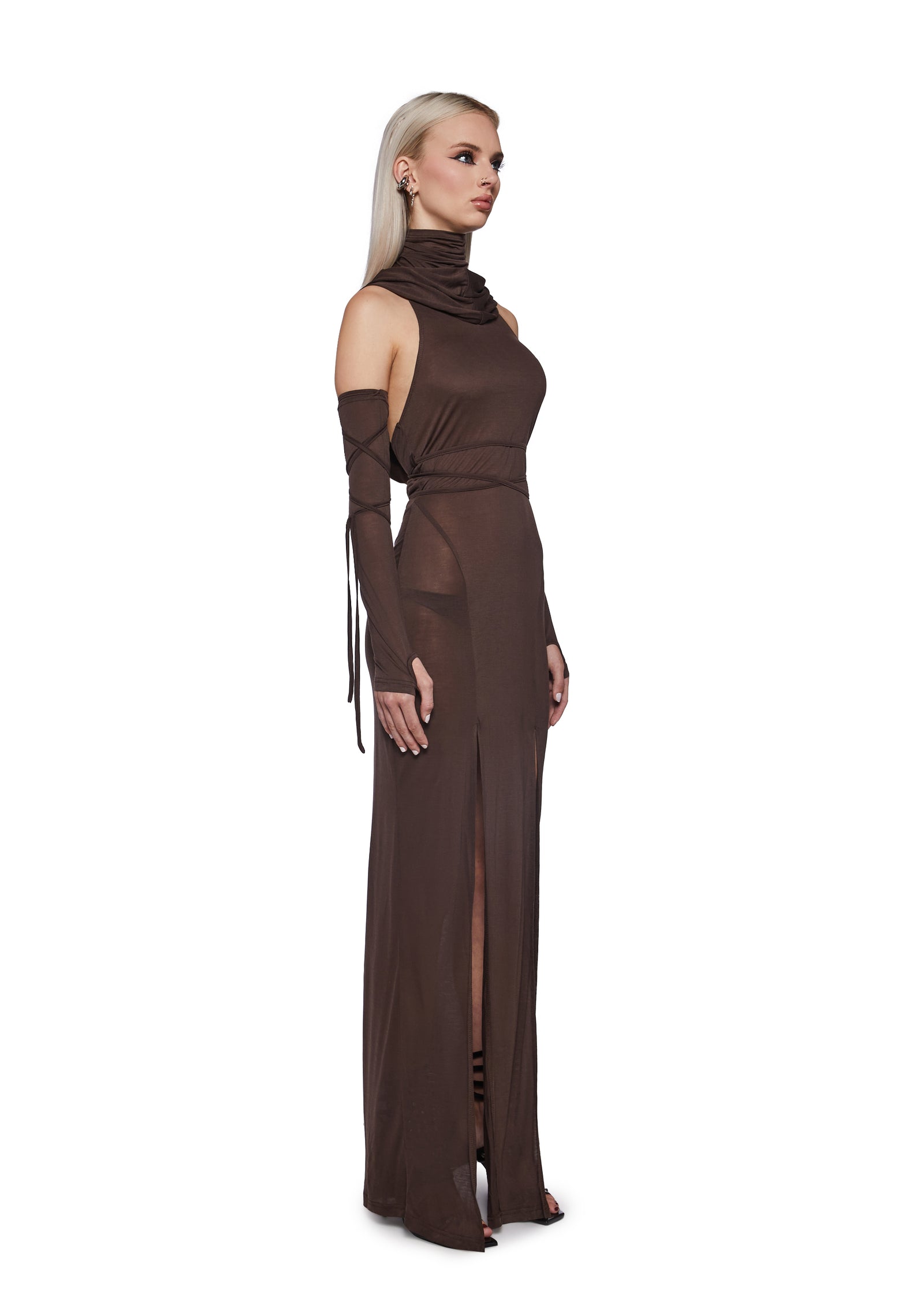 Darker Wavs Festival Rave Siren Hooded Slit Maxi Dress