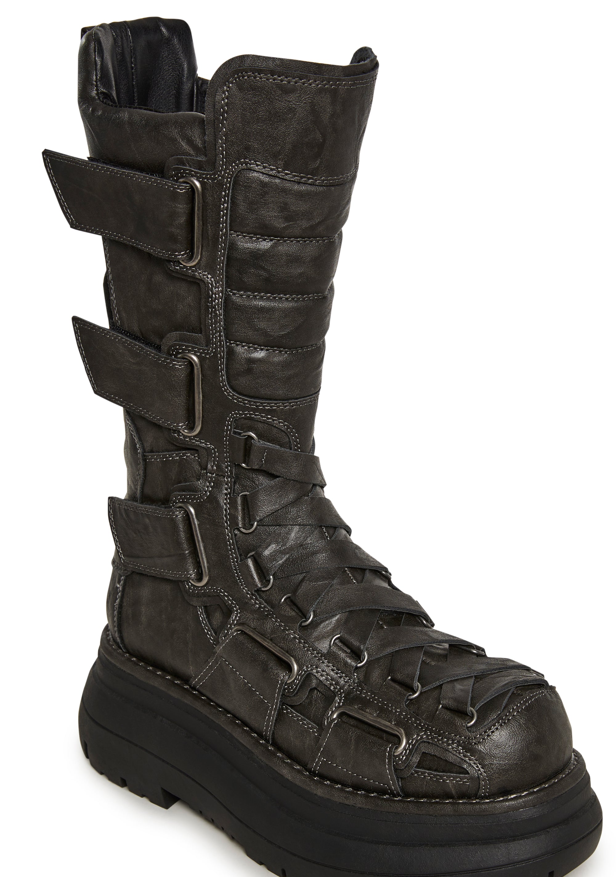 Oversized Buckles Lace Up Vegan Leather Motorcrossed Platform
