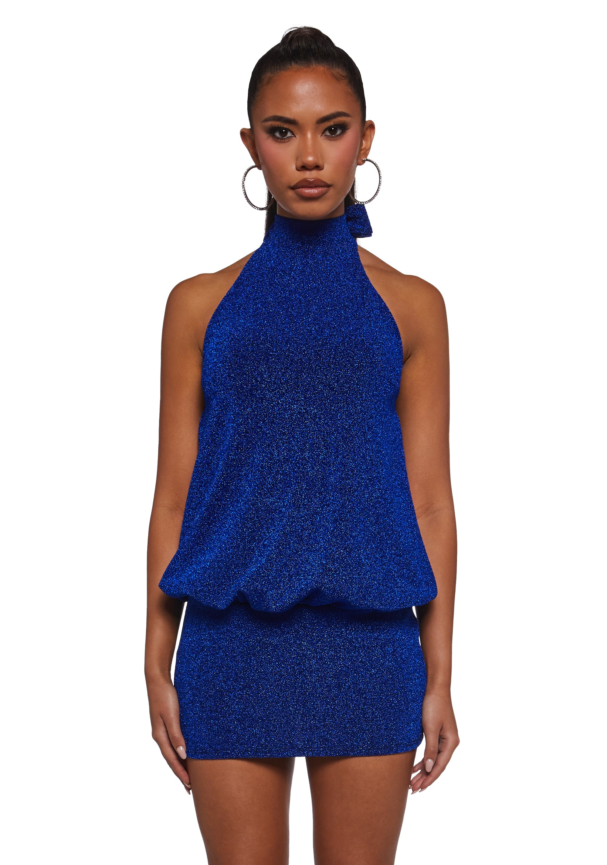 Womens High Neck Glitter Mini Dress