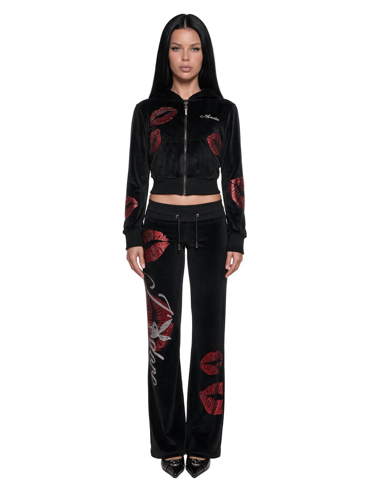 Namilia Playboy Love Velour Rhinestone Y2K Zip Hoodie |Dolls Kill