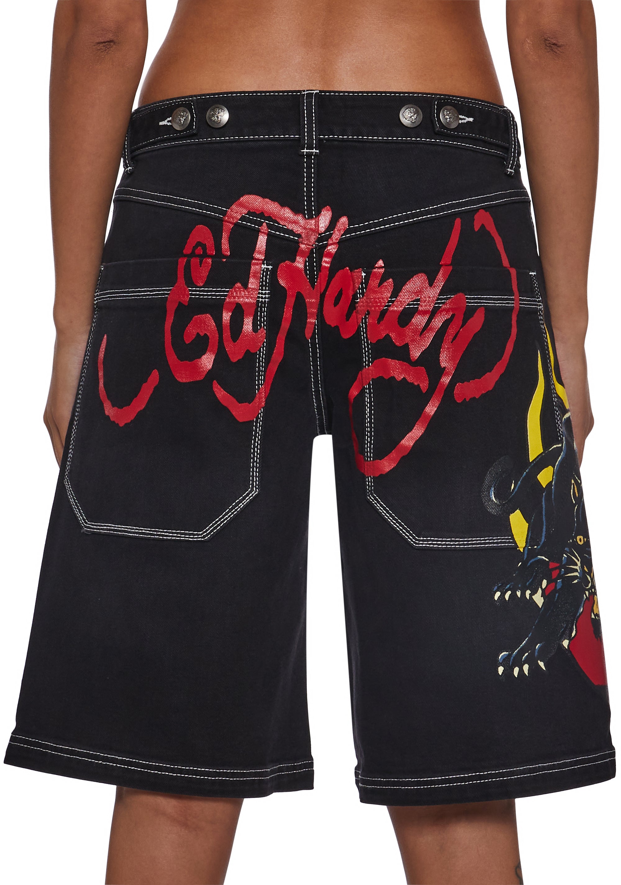 Ed Hardy Panther Heart Denim Jorts - Black – Dolls Kill