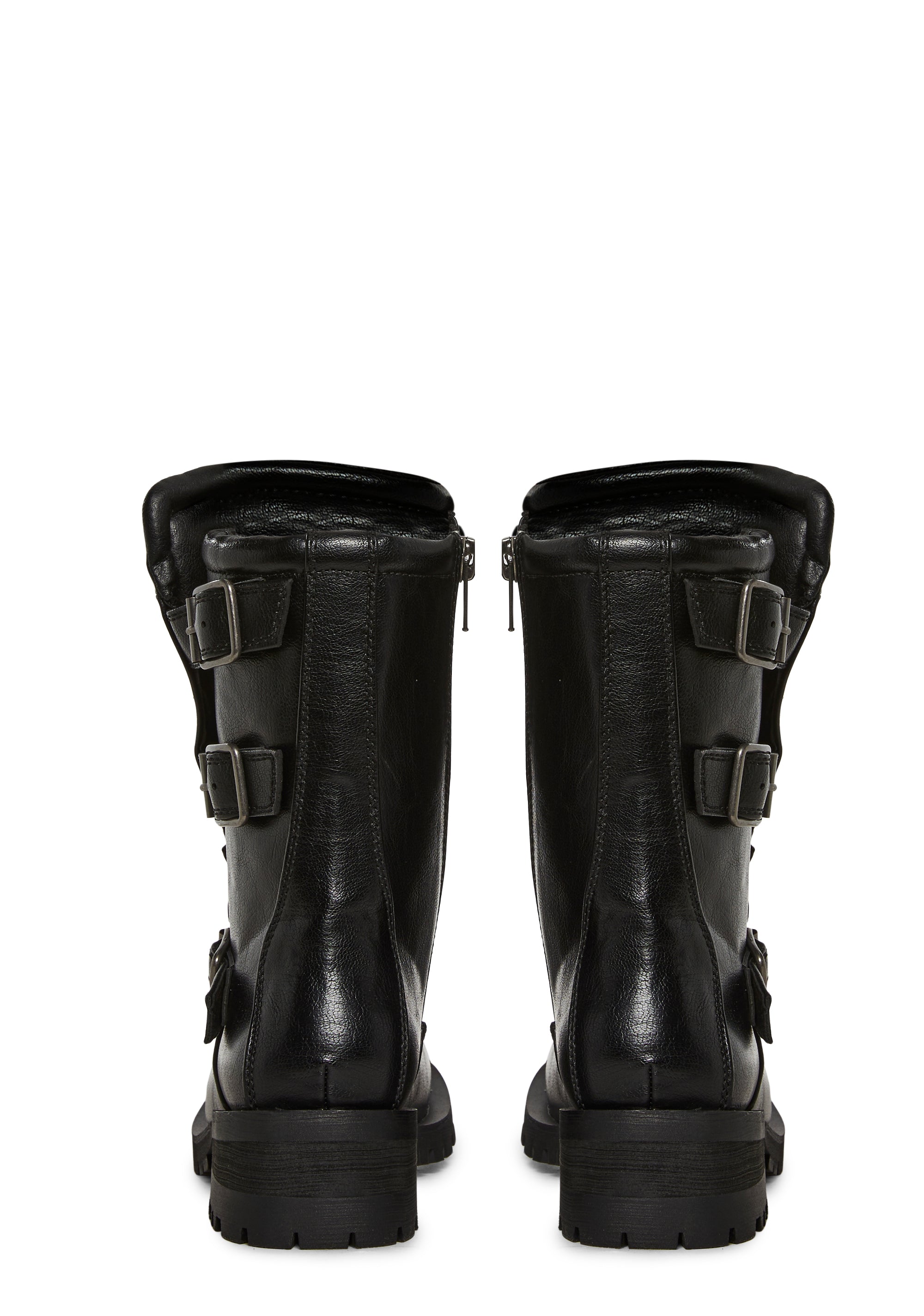Pull On Studded Wrap Boots Buckled Darker Wavs - Black – Dolls Kill