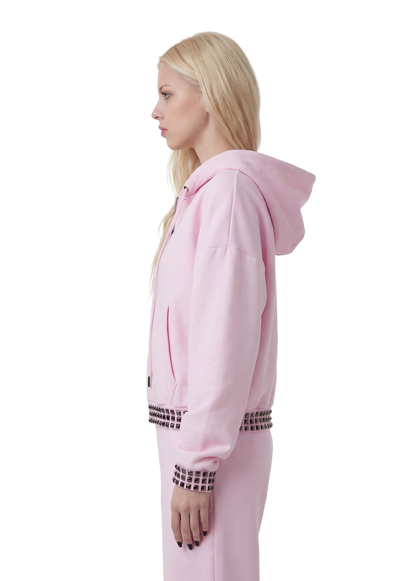 Women's Y2k Edgy Studded Zip Up Hoodie - Pink – Dolls Kill