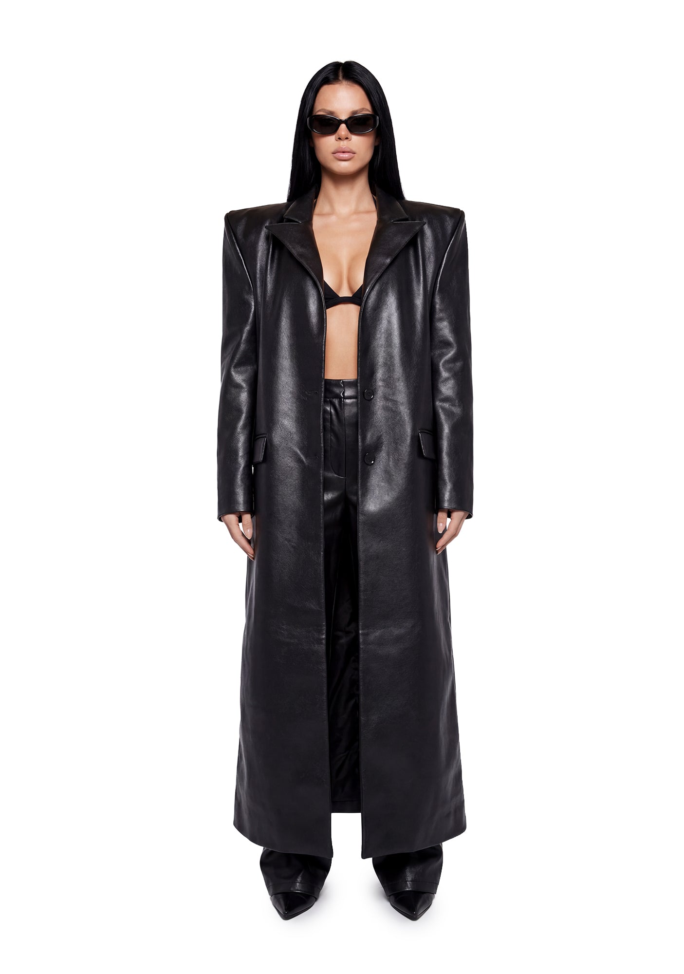 Namilia Doomsday Elongated Leather Coat - Black – Dolls Kill