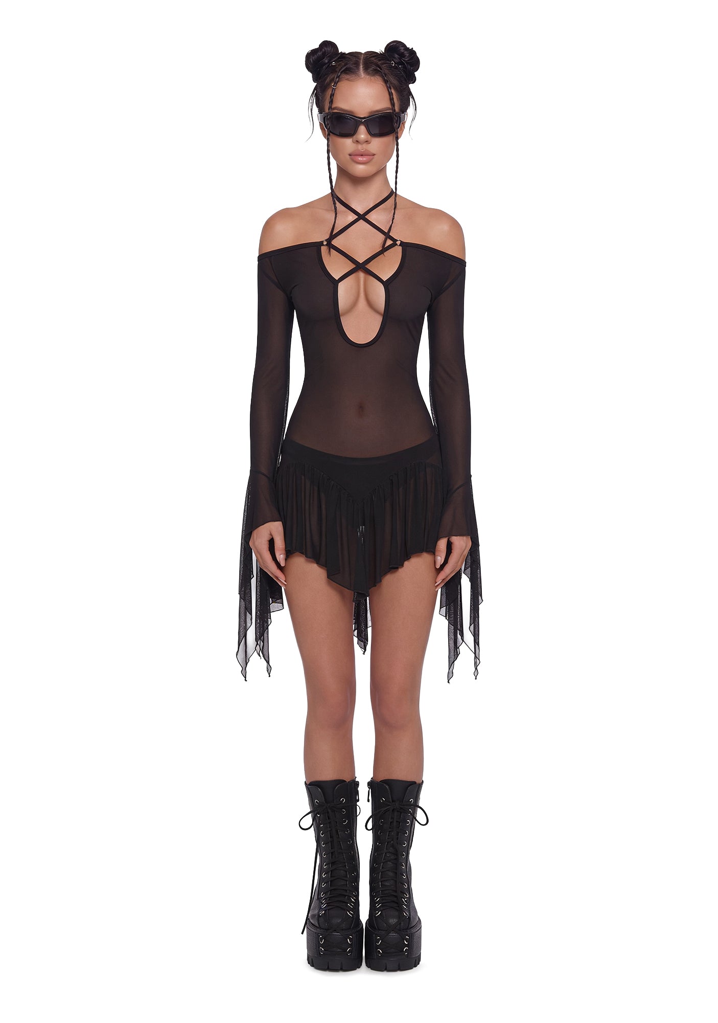 Festival Rave Fairy Mesh Flowy Dress - Black  Dolls Kill