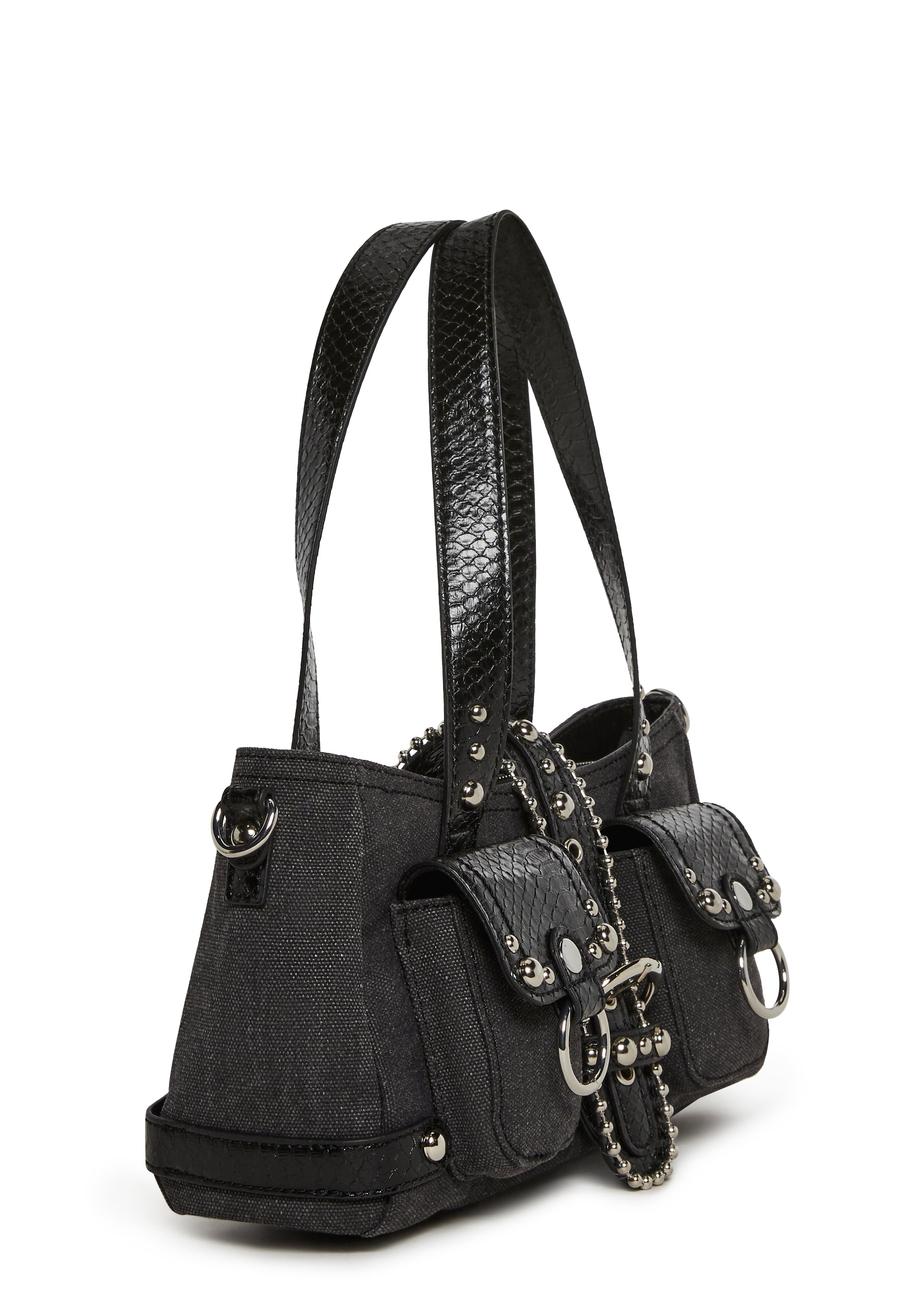 Vintage Style Leather Grey Fabric Shoulder Bag - Black – Dolls Kill