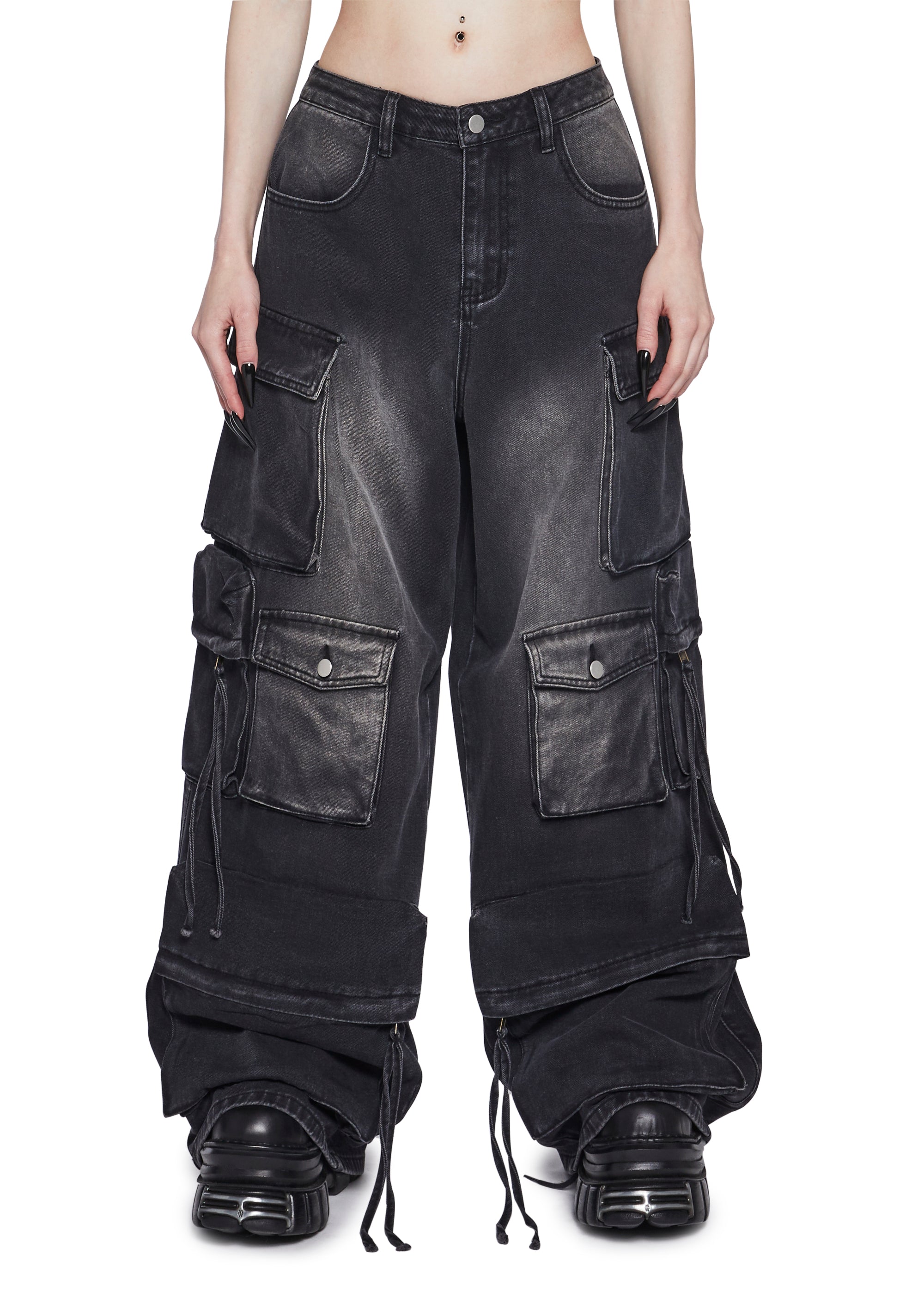 Womens Distressed Cargo Denim Jeans Widow - Black – Dolls Kill
