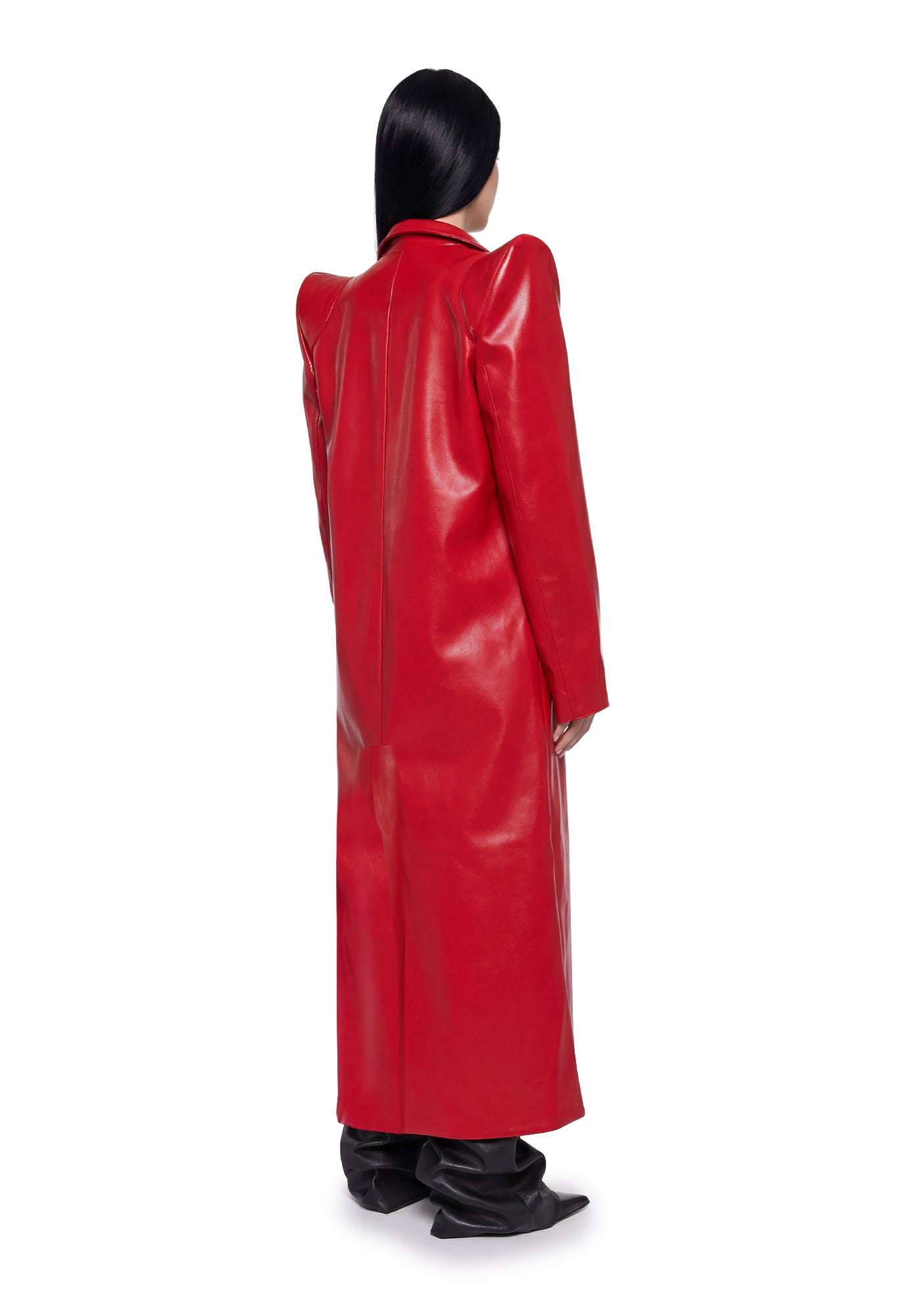 Namilia Doomsday Elongated Leather Coat - Red – Dolls Kill