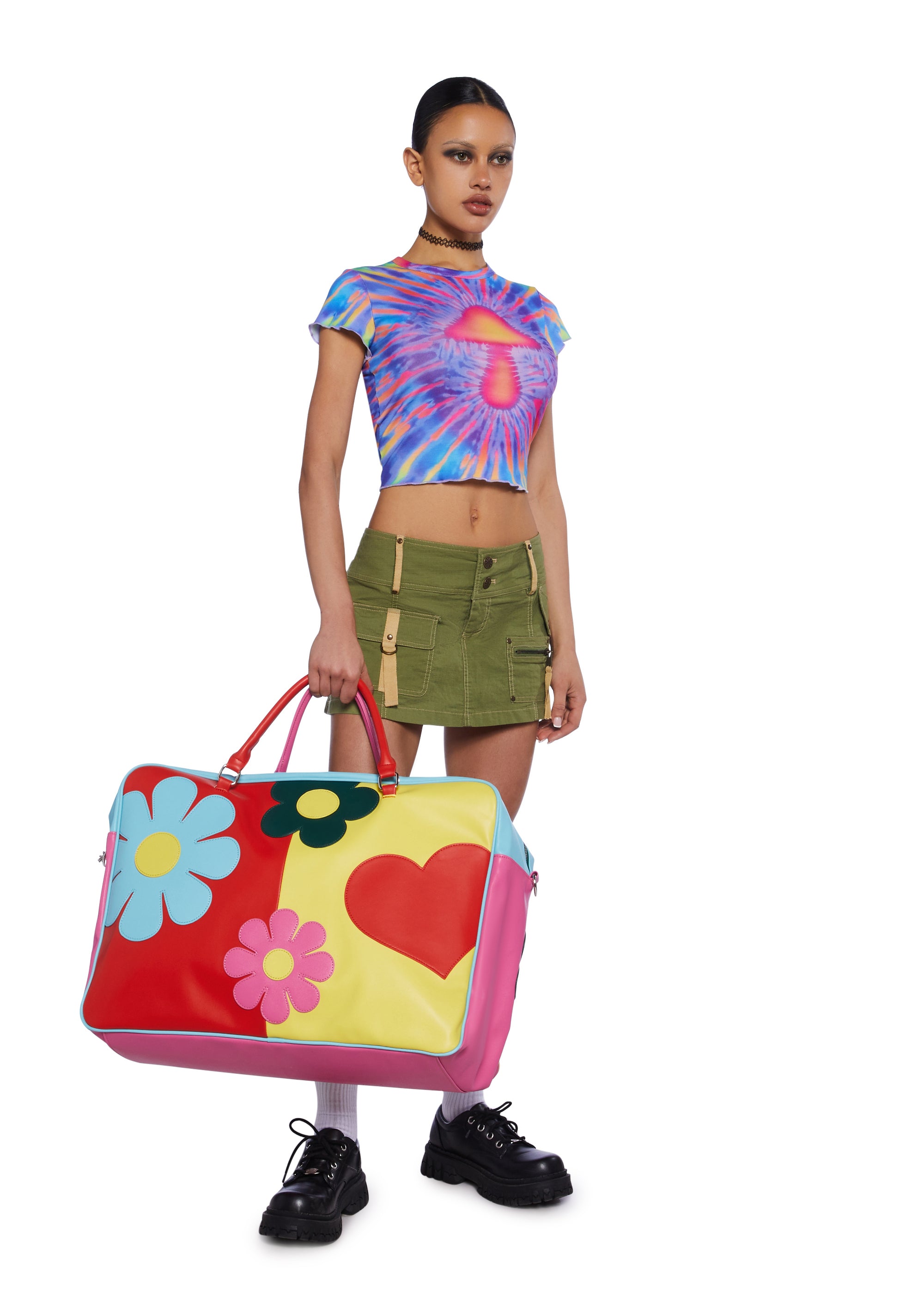 Delias Groovy Colorblock Heart Peace Weekender Bag – Dolls Kill