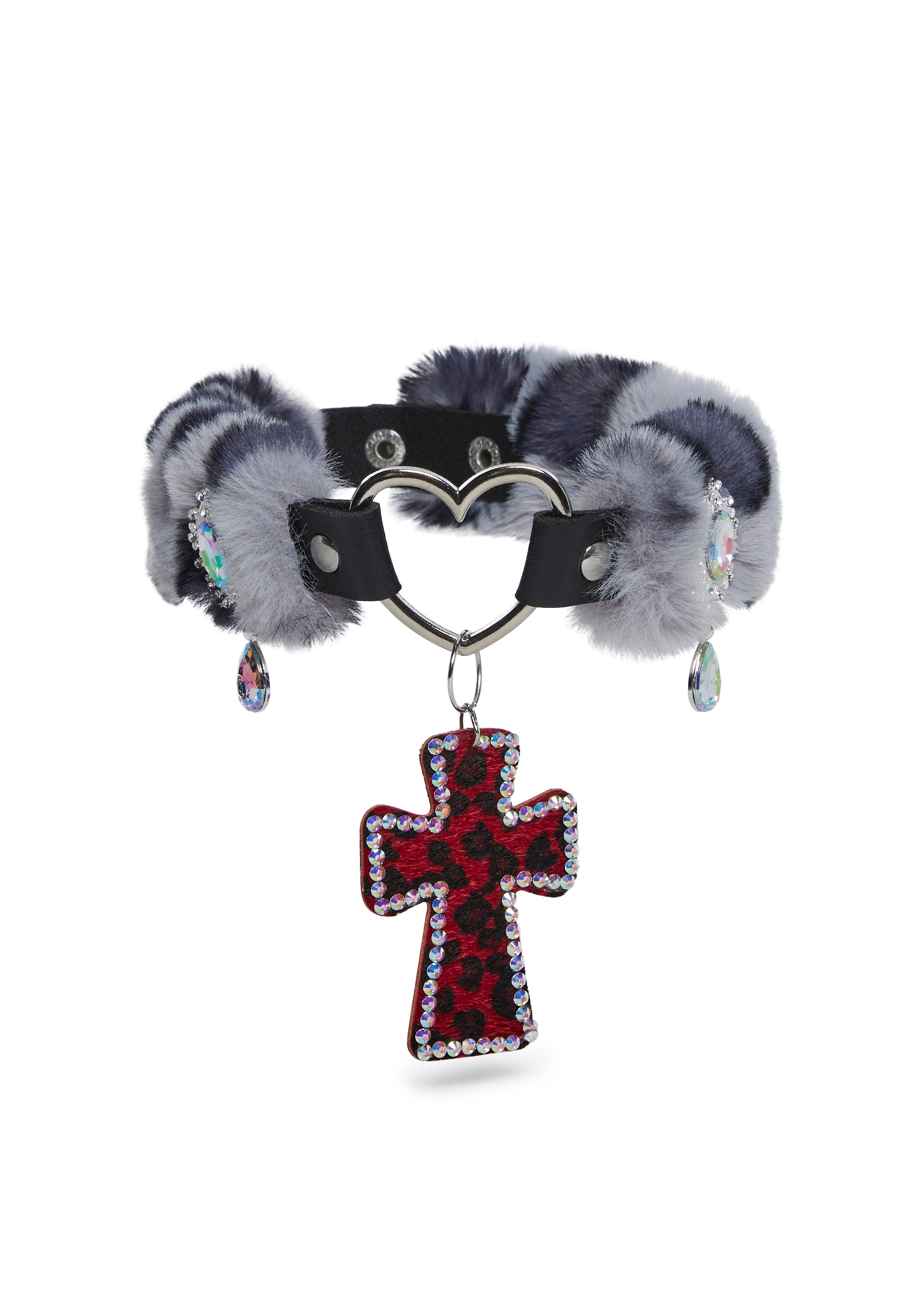 Goth Faux Fur Cross Necklace Widow - Red – Dolls Kill