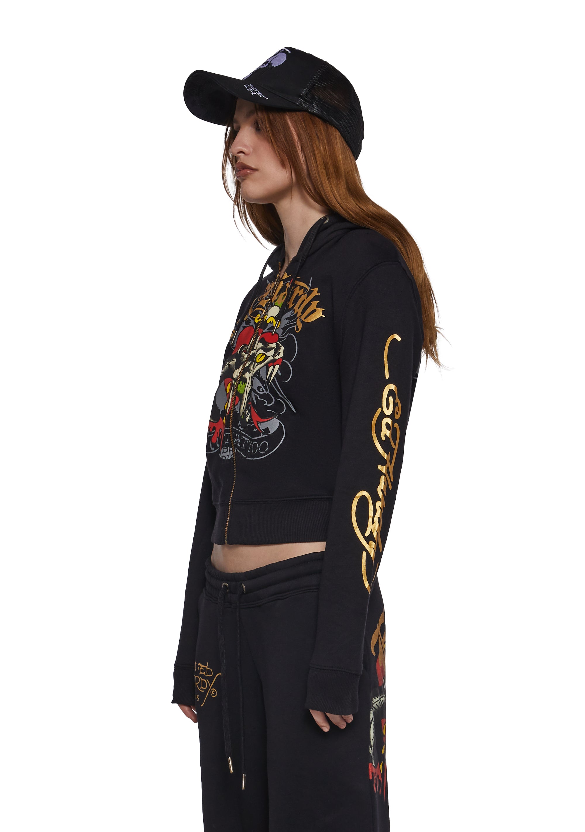 Ed Hardy Heart Snake Zip Front Hoodie - Black – Dolls Kill
