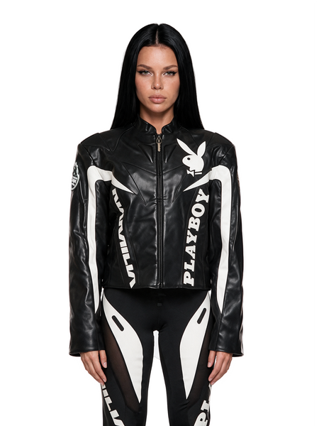 Namilia Playboy Moto Leather Zip Jacket Boxy - Black – Dolls Kill