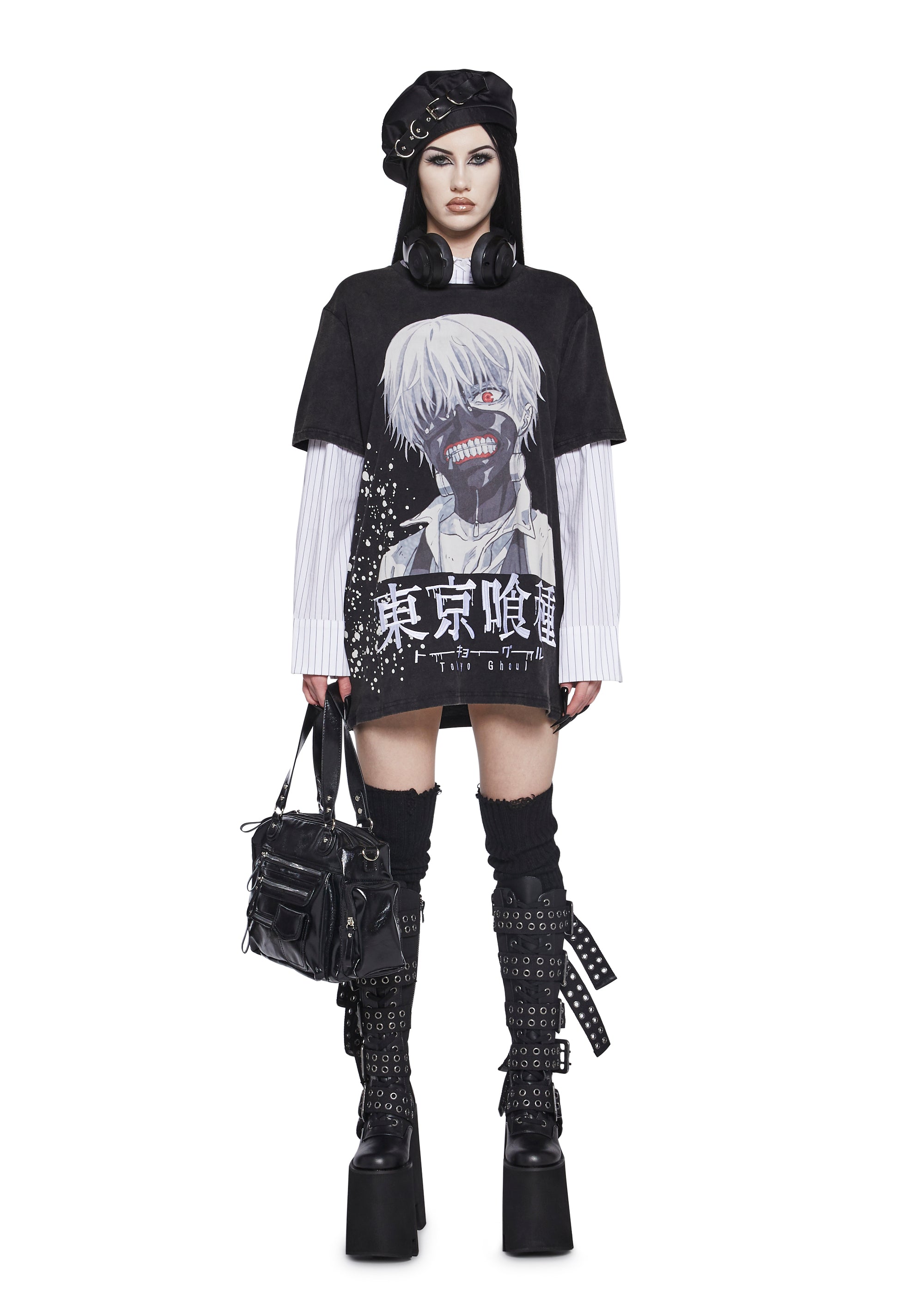 Dolls Kill x Tokyo Ghoul Ken Kaneki Oversized Graphic Tee - Black